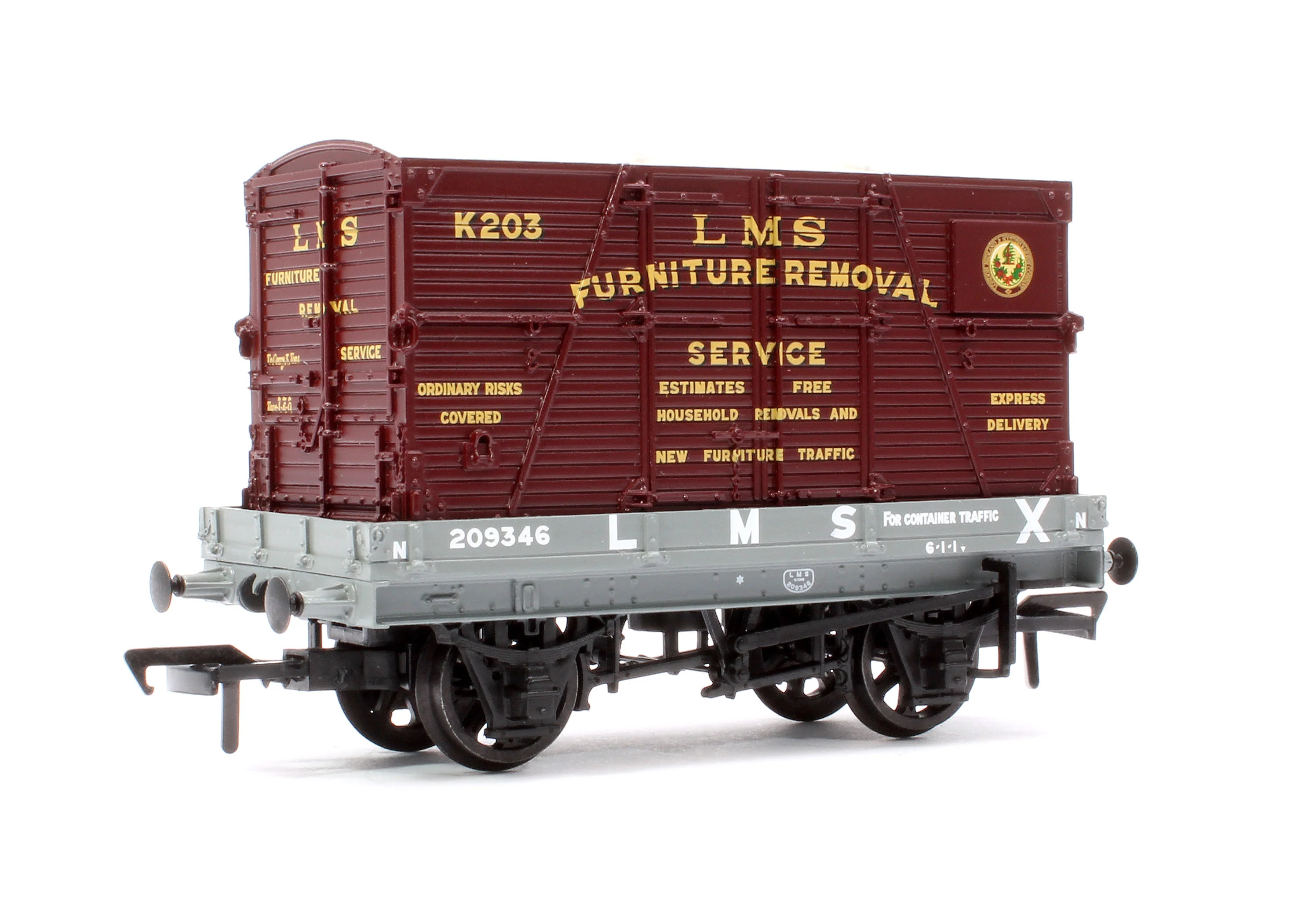 37-482 1 Plank Wagon LMS Grey 'Furniture Removal Service' (with Crimson Container) No.209346 - Image 3