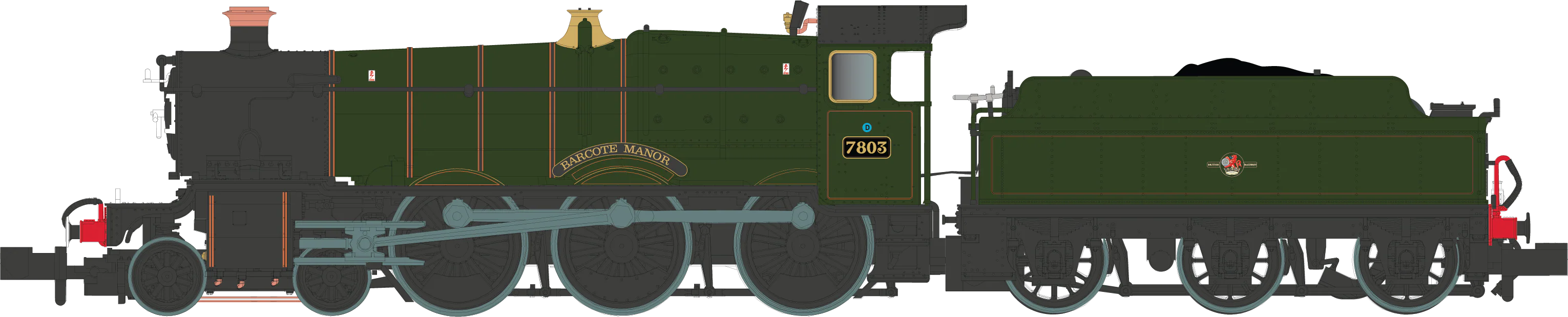 2S-001-010S 4-6-0 Barcote Manor 7803 BR Lined Green Late Crest Steam Locomotive - DCC Sound - Image 2