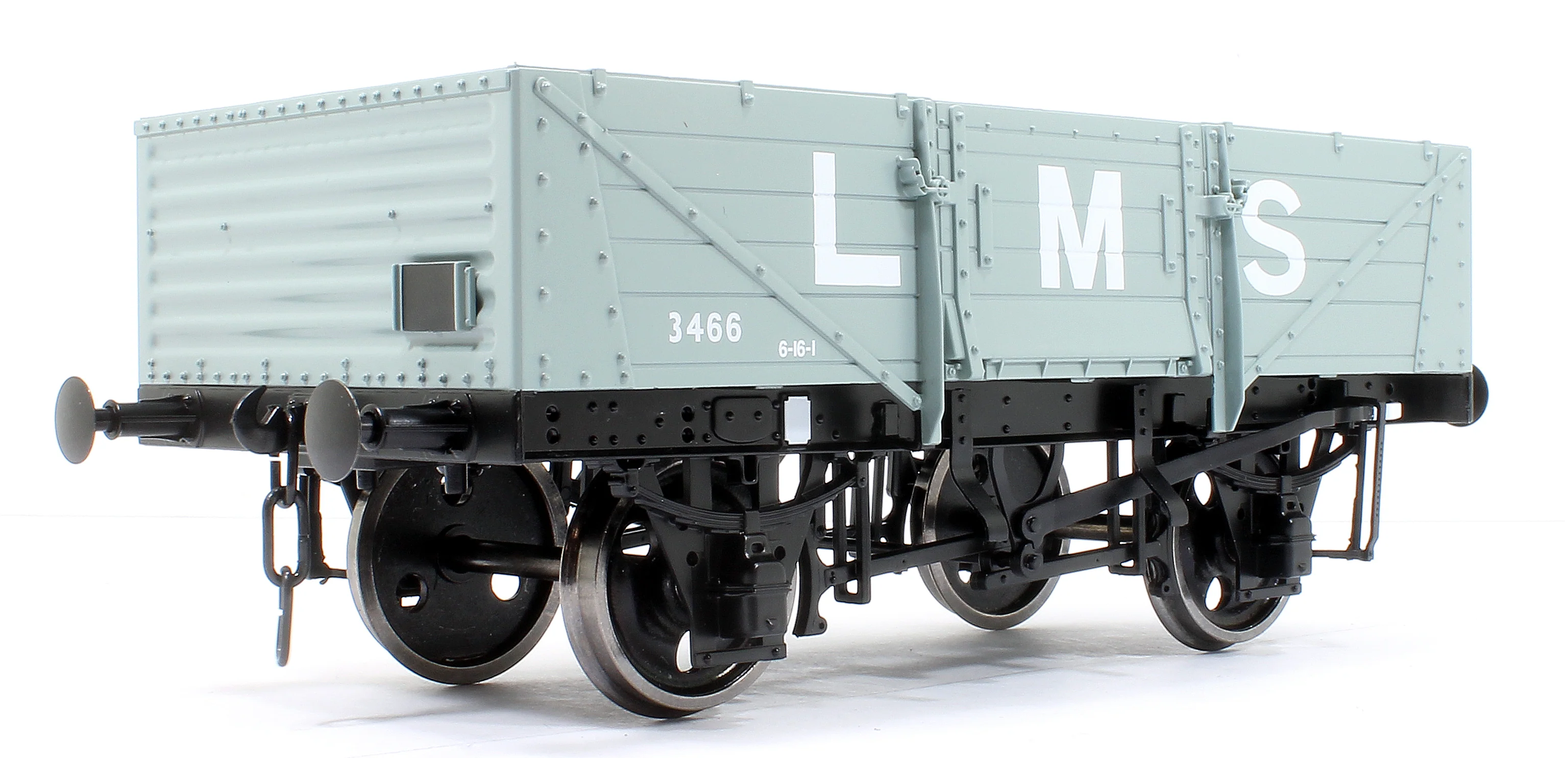 7F-053-012 5 Plank Wagon Corrugated End LMS Grey 3466