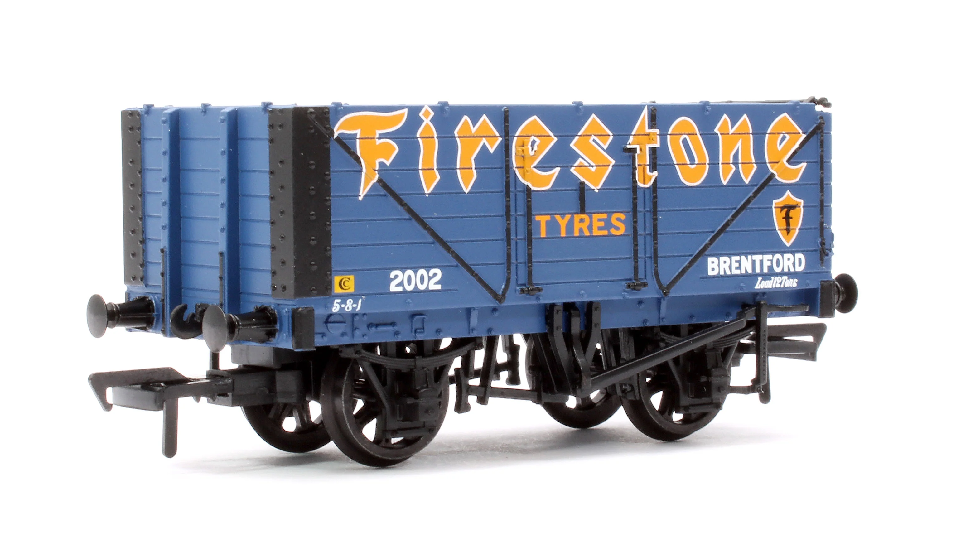 37-082B 7 Plank End Door Wagon 'Firestone Tyres' Blue No.2002