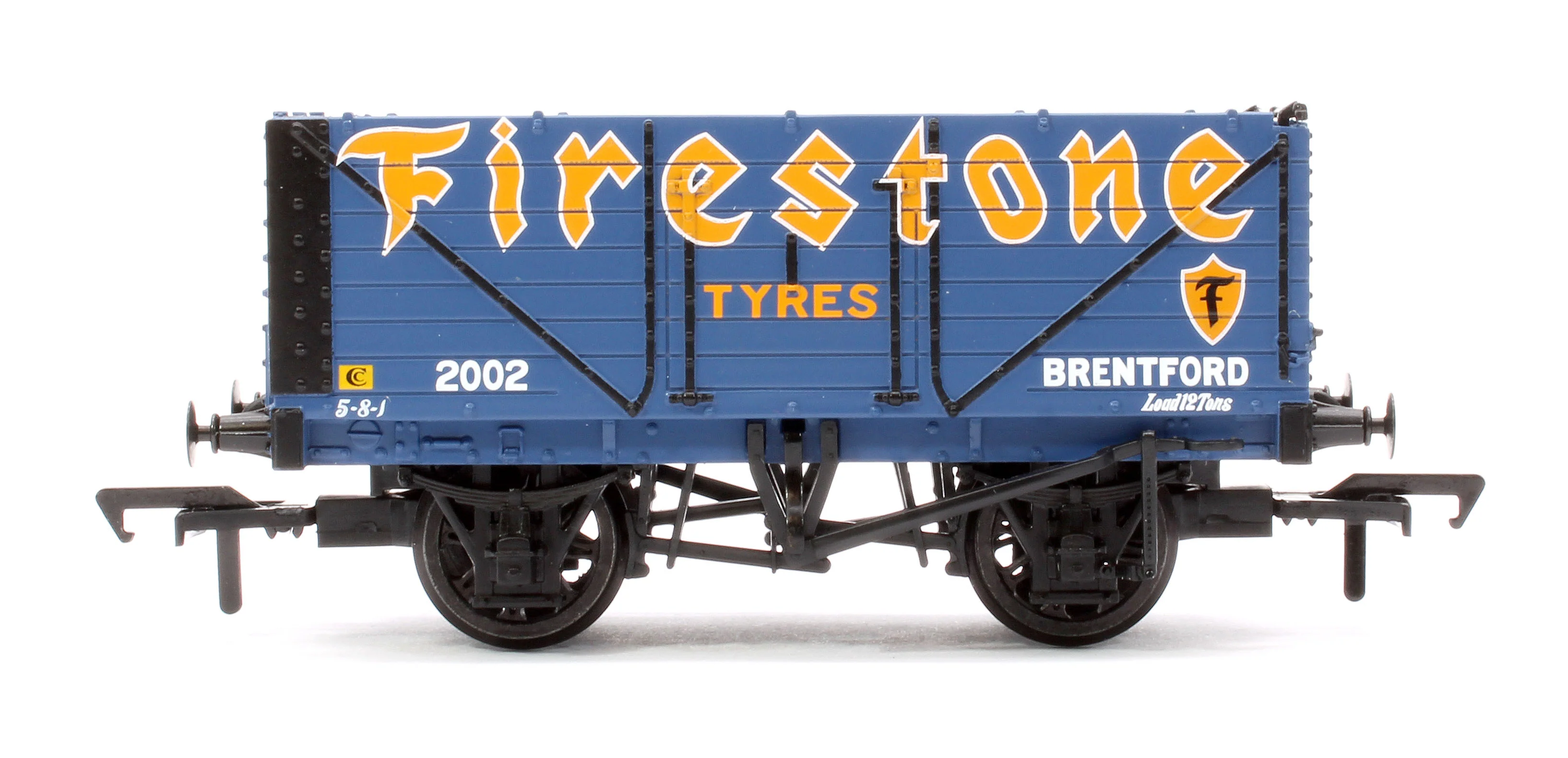 37-082B 7 Plank End Door Wagon 'Firestone Tyres' Blue No.2002 - Image 2