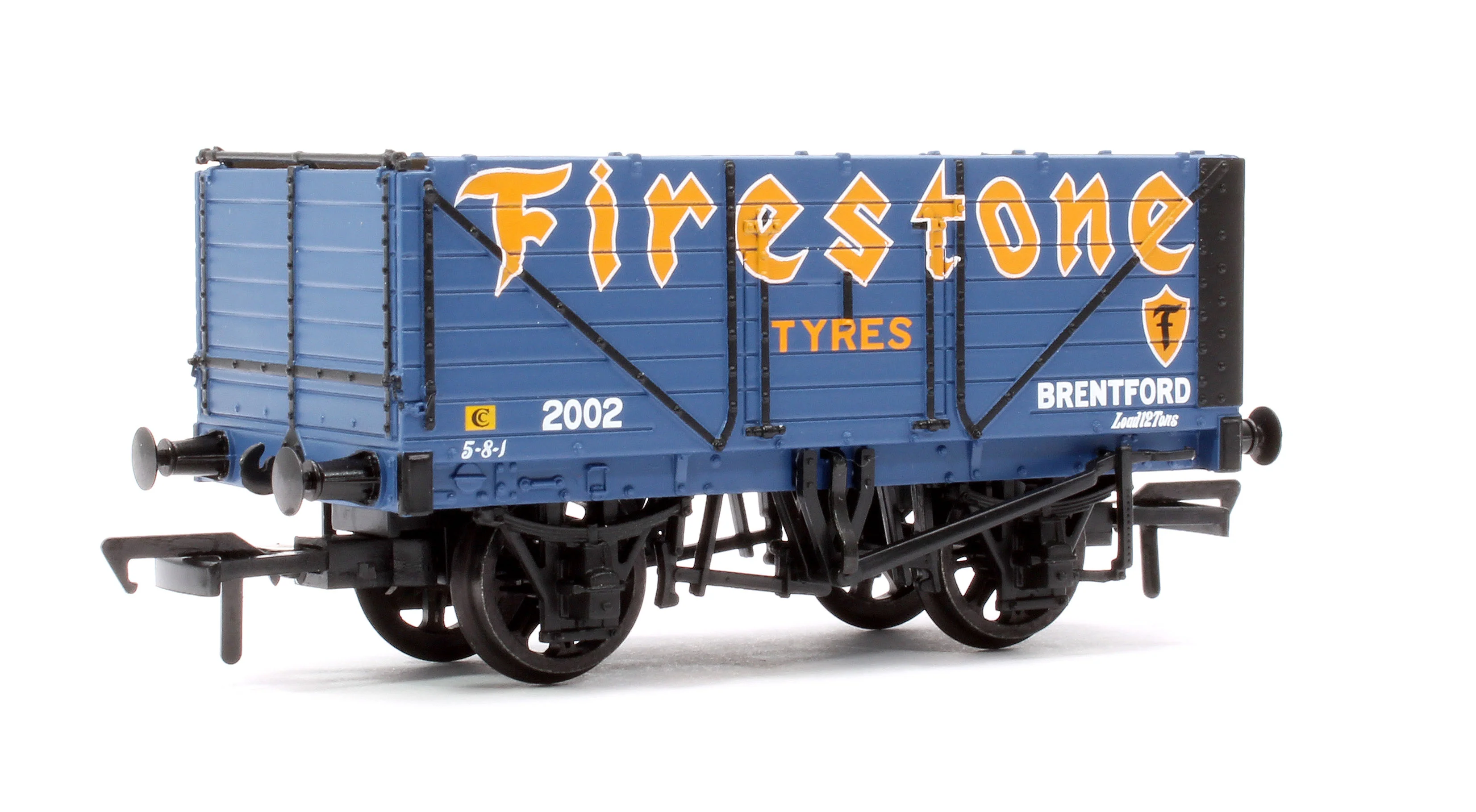 37-082B 7 Plank End Door Wagon 'Firestone Tyres' Blue No.2002 - Image 3