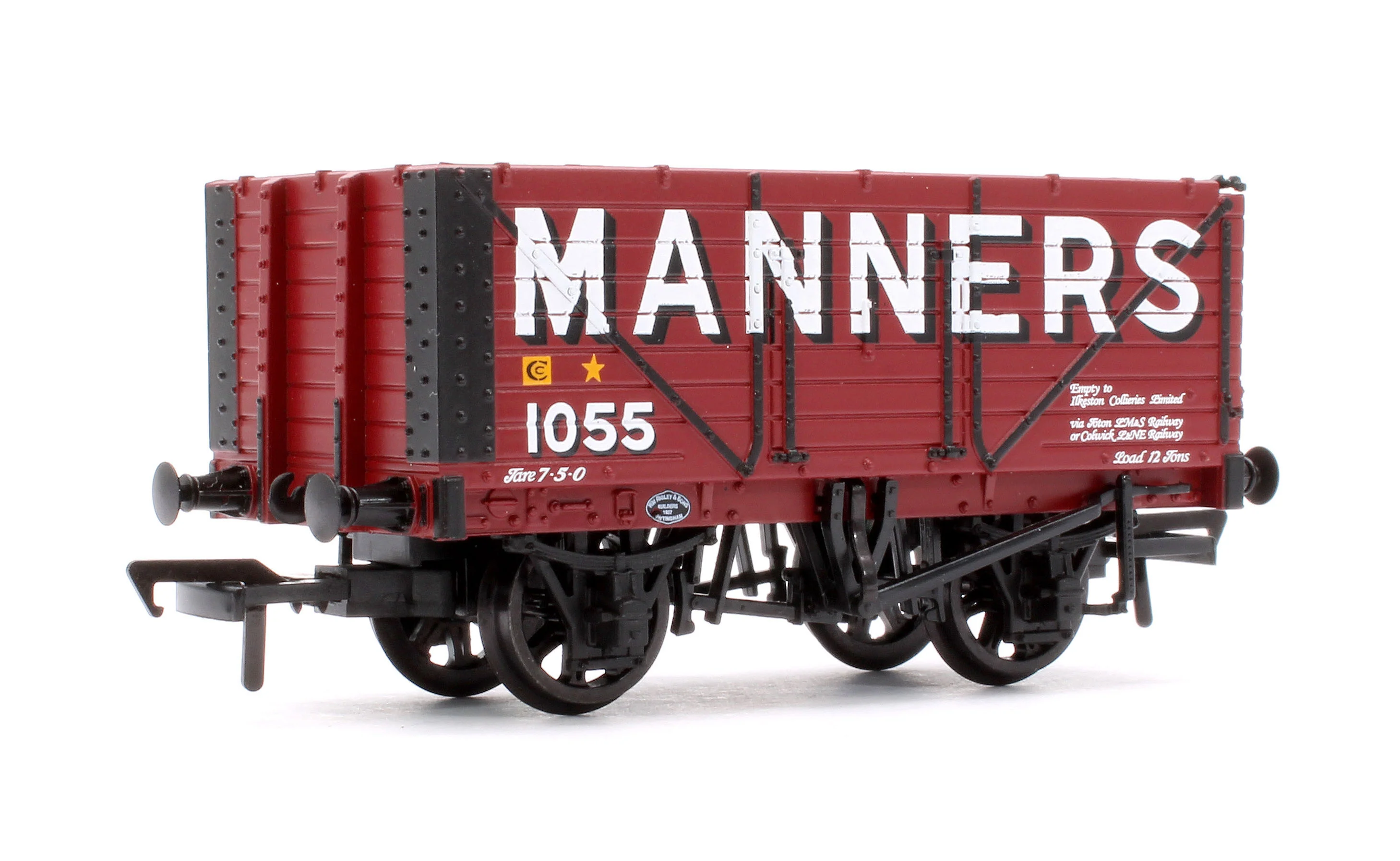 37-136 8 Plank End Door Wagon 'Manners' Red No.1055 - Image 3