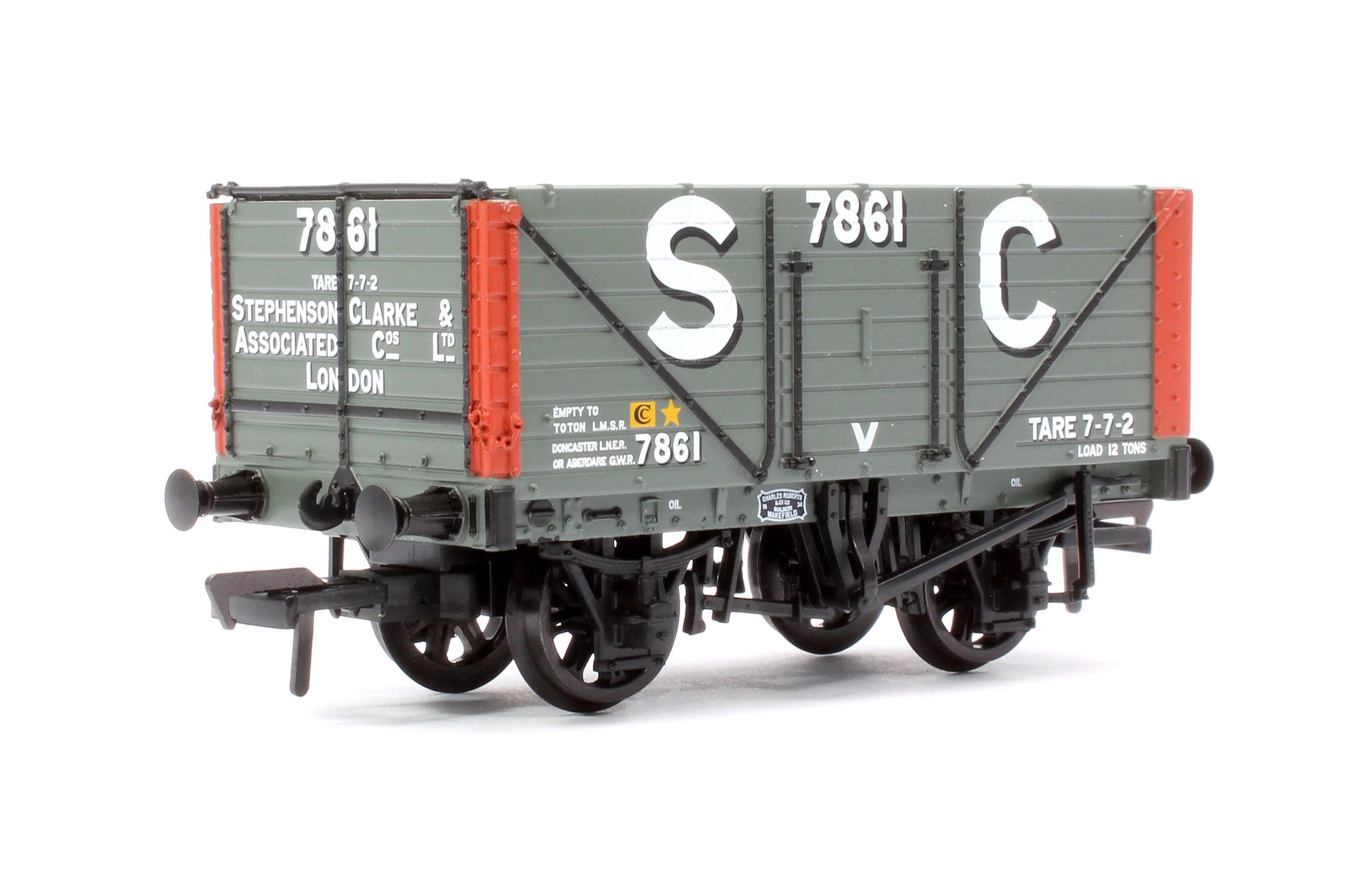 37-129A 8 Plank End Door Wagon 'Stephenson Clarke & Assoc. London' Grey/Red No.7861