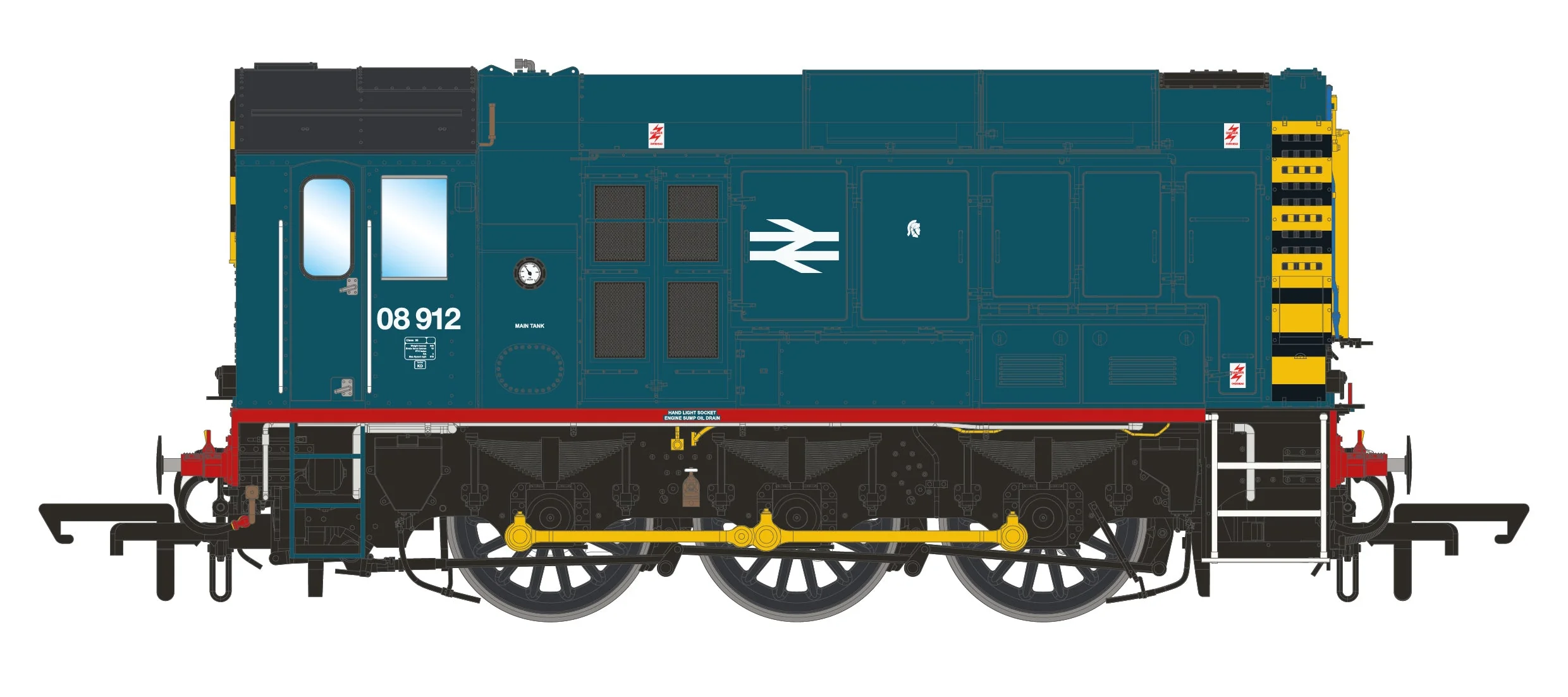 ACC3193 Class 08 BR Blue Wasp Stripes (Red Running Plate) 08912 Diesel Shunter Locomotive
