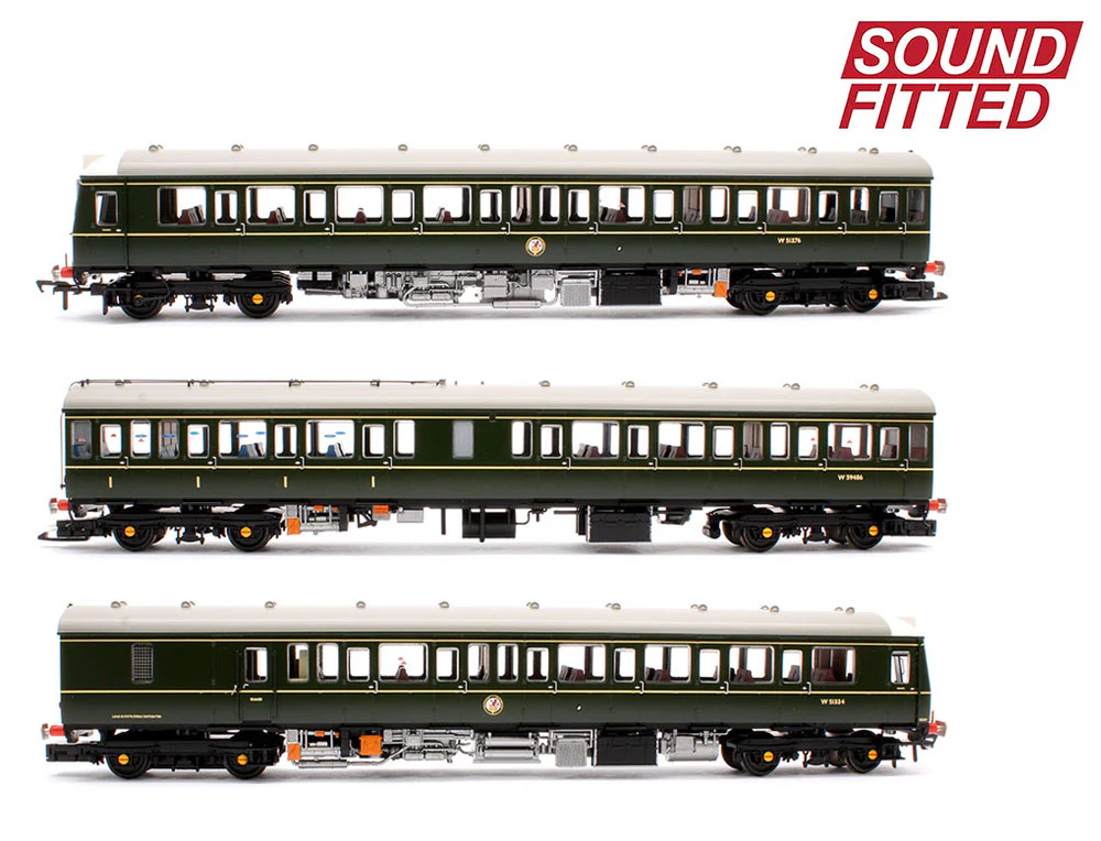 35-503SF Class 117 3-Car DMU R334 BR Green (Small Yellow Panels) - DCC Sound