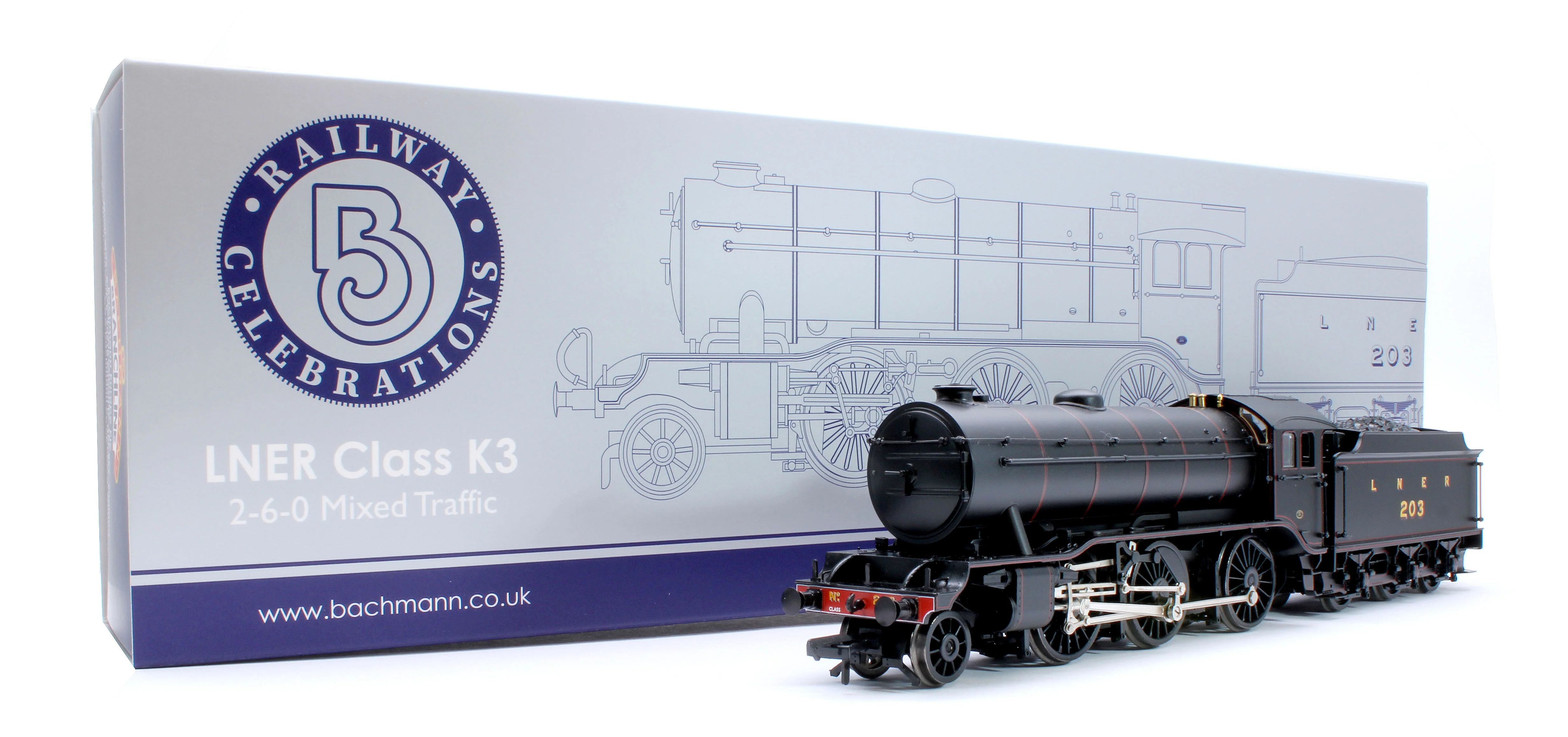 32-279B LNER K3 Flared Tender 203 LNER Lined Black Steam Locomotive