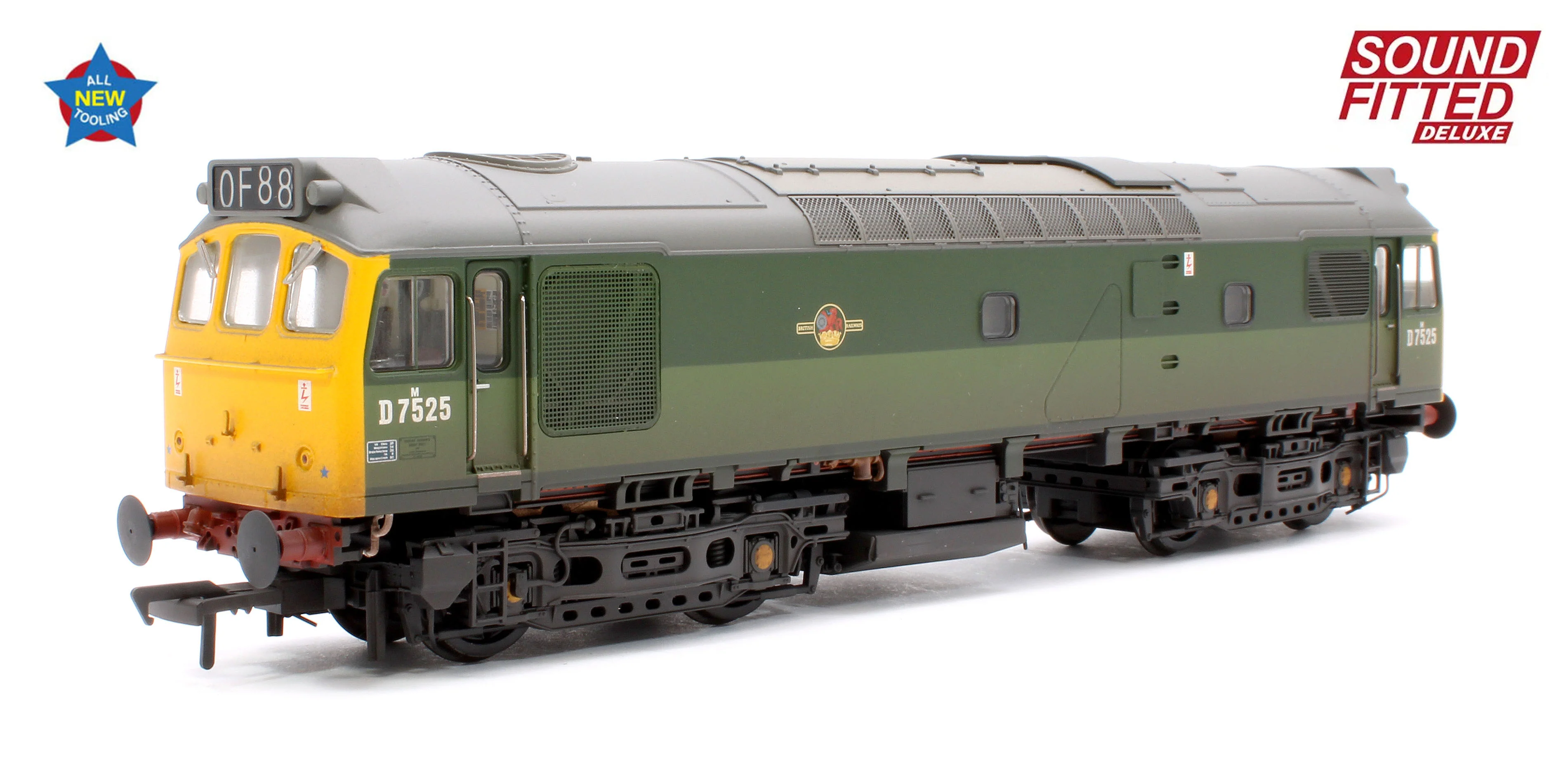 32-342SFX Class 25/2 D7525 BR Two-Tone Green (Full Yellow Ends) Diesel Locomotive - DCC Sound Deluxe & Weathered