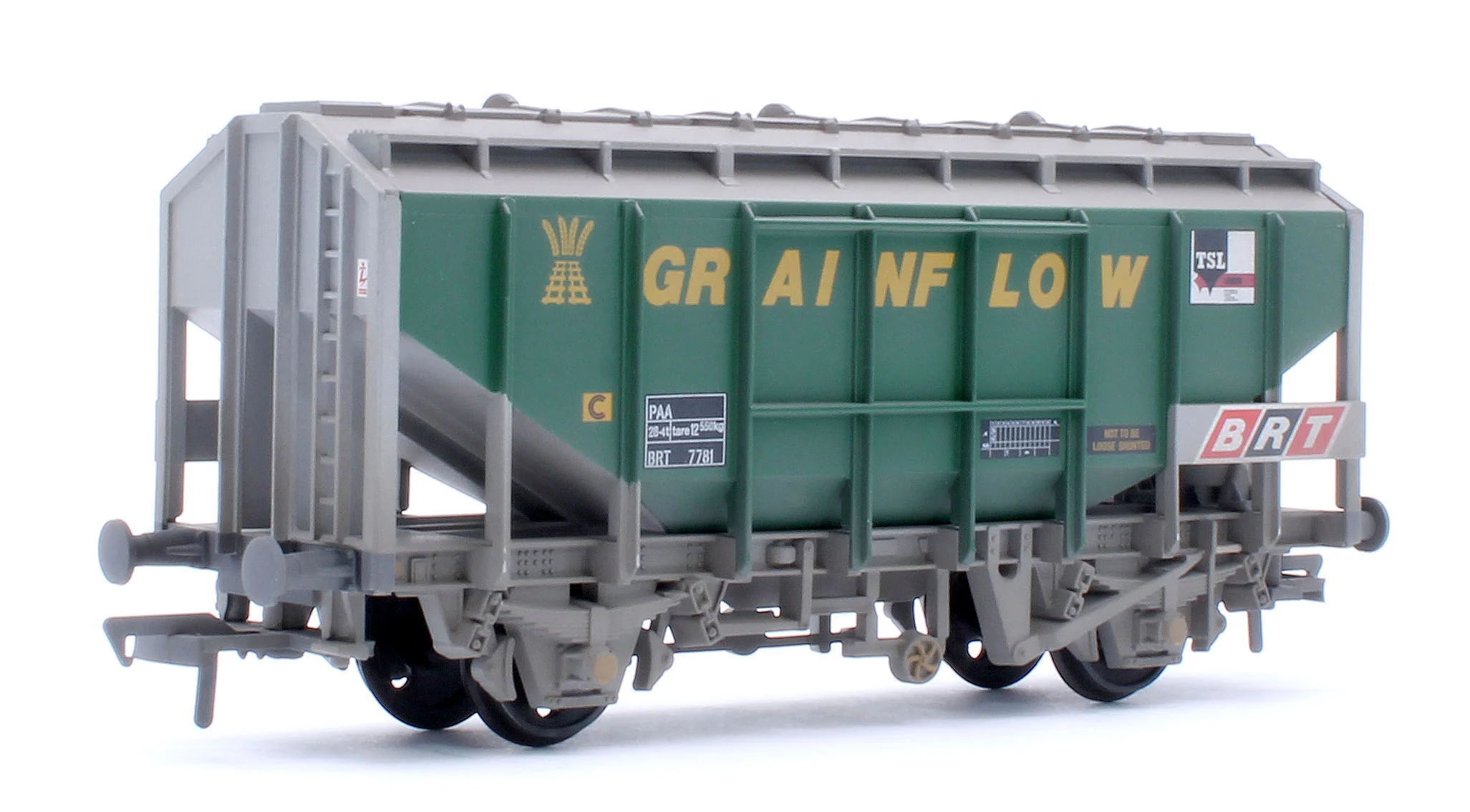 33-132B 35 Ton PAA Bulk Grain Wagon 'Grainflow' Green & Grey No. BRT 7781 - Weathered