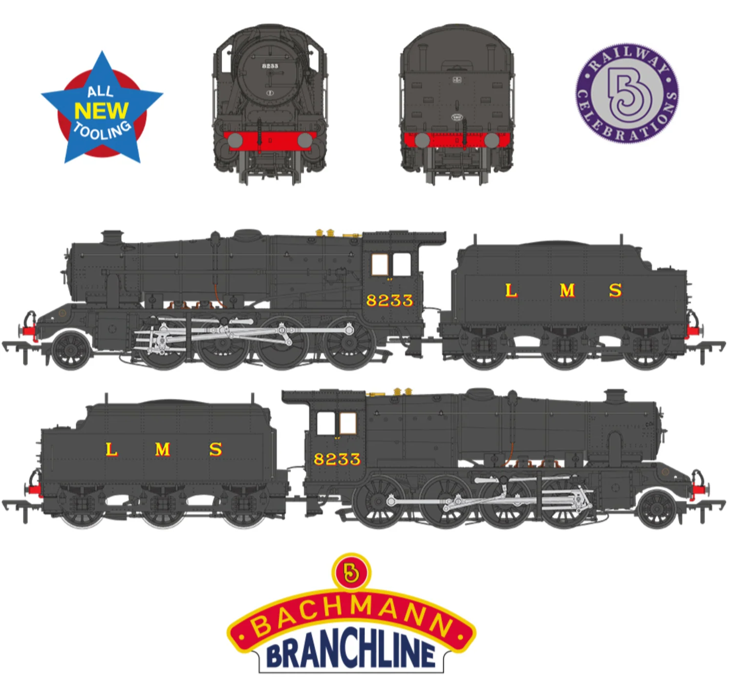 35-226 LMS 8F with Riveted Tender 8233 LMS Black Steam Locomotive