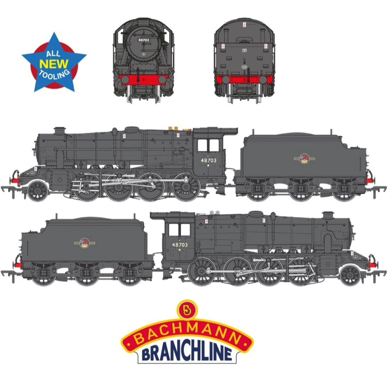 35-231 LMS 8F with Welded Tender 48703 BR Black (Late Crest) Steam Locomotive