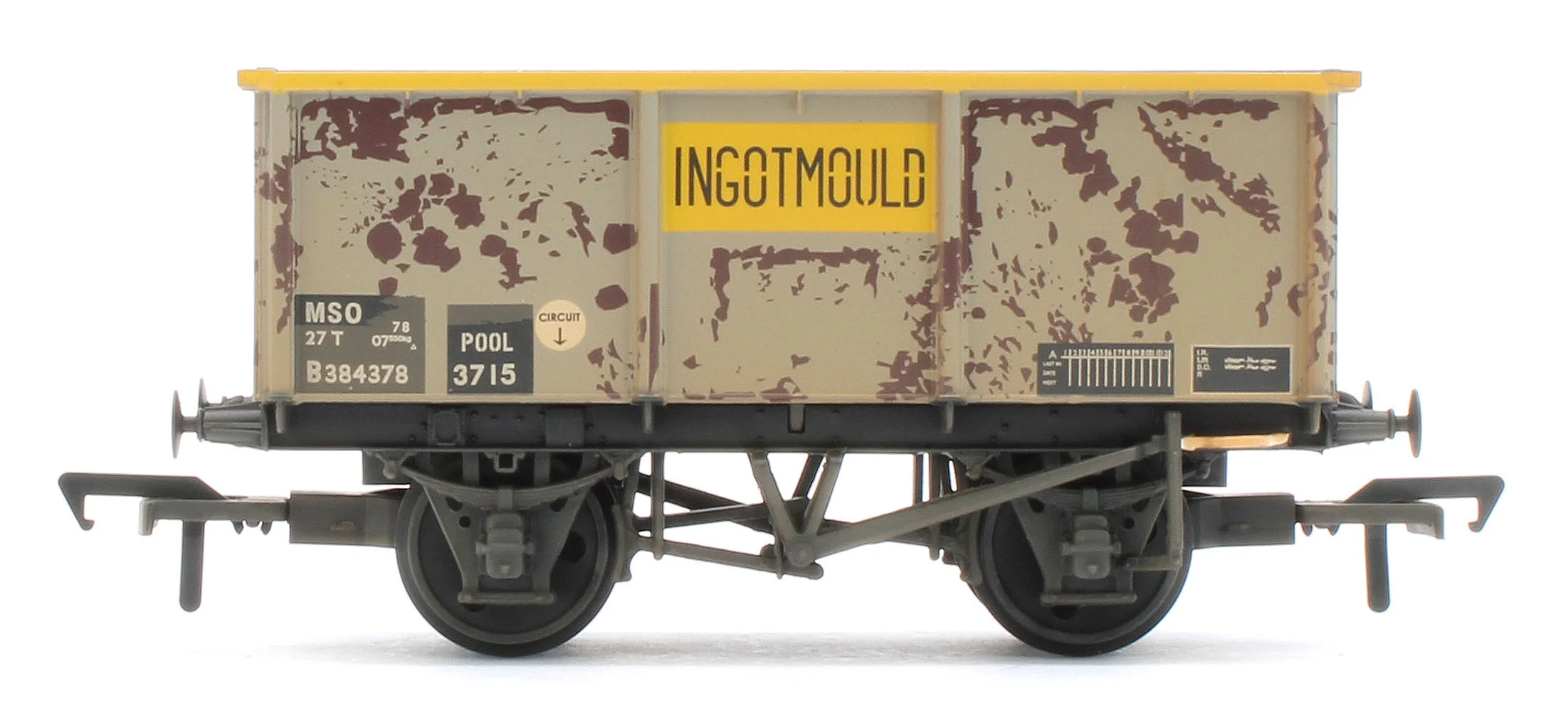 37-283 BR 27T MSO Steel Tippler BR Grey & Yellow 'INGOTMOULD' No.B384378 - Weathered - Image 2