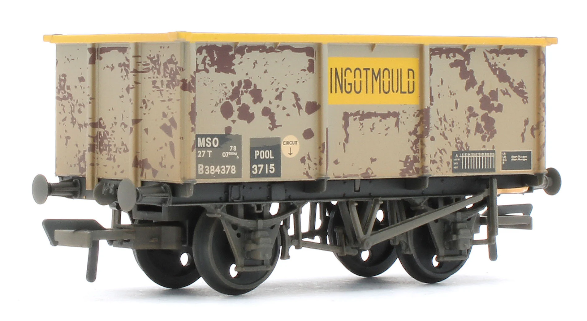 37-283 BR 27T MSO Steel Tippler BR Grey & Yellow 'INGOTMOULD' No.B384378 - Weathered - Image 3
