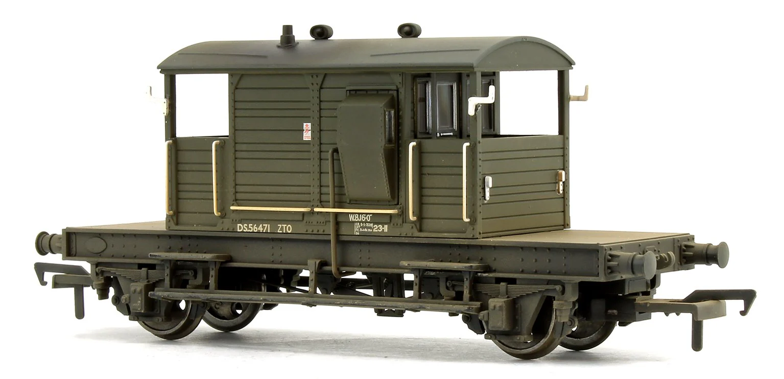 38-404A SR 25 Ton Pill Box Brake Van BR Departmental Olive Green No.56471 - Weathered - Image 2