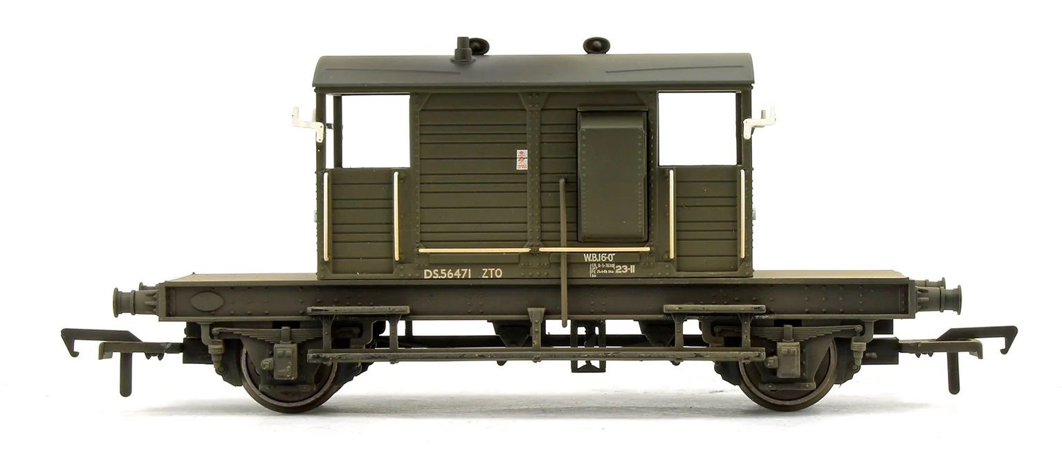 38-404A SR 25 Ton Pill Box Brake Van BR Departmental Olive Green No.56471 - Weathered - Image 3