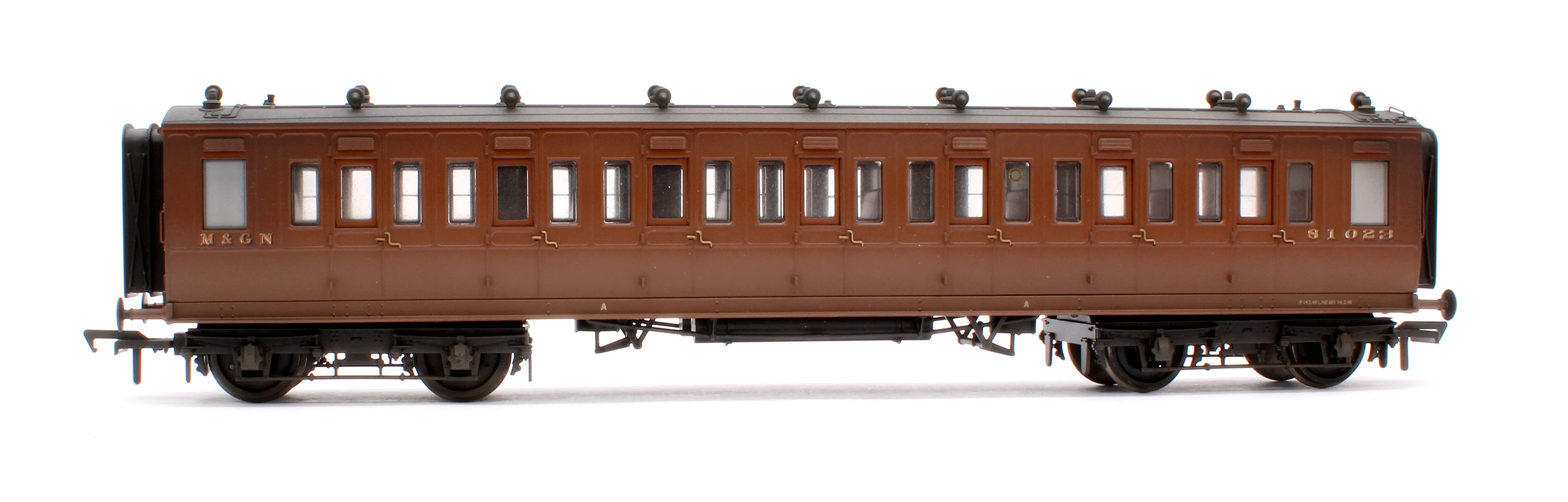 39-871W Custom Weathered LNWR 50ft Arc Roof Third Corridor M&GN Brown No.81023 - Image 2