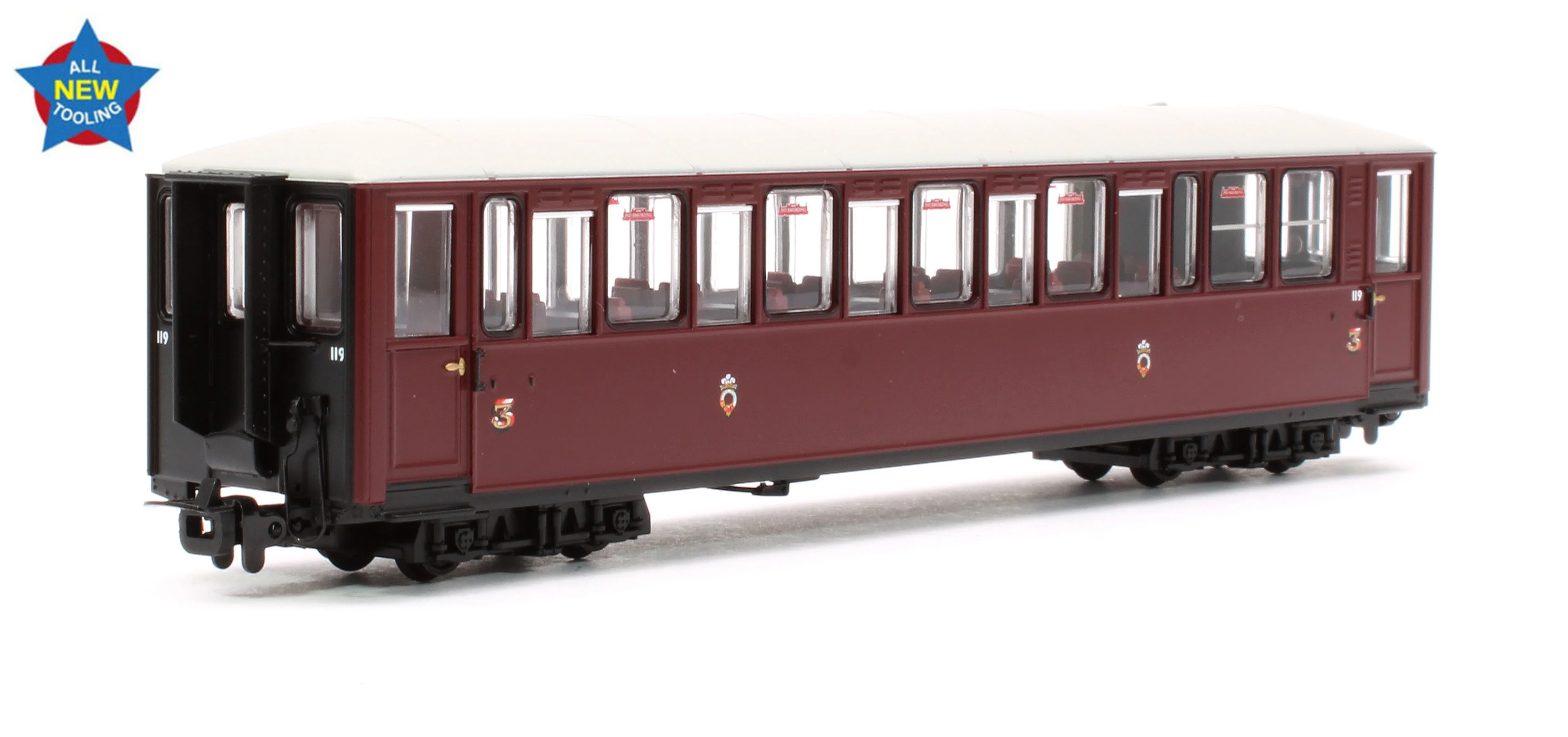 394-101 Ffestiniog Railway 'Tin Car' Saloon Third No. 119 FR Maroon