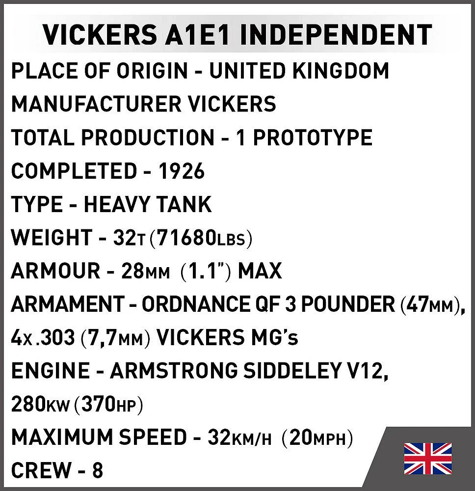 COB2990 Vickers A1E1 Independent Great War (886 pcs) Model Kit - Image 7