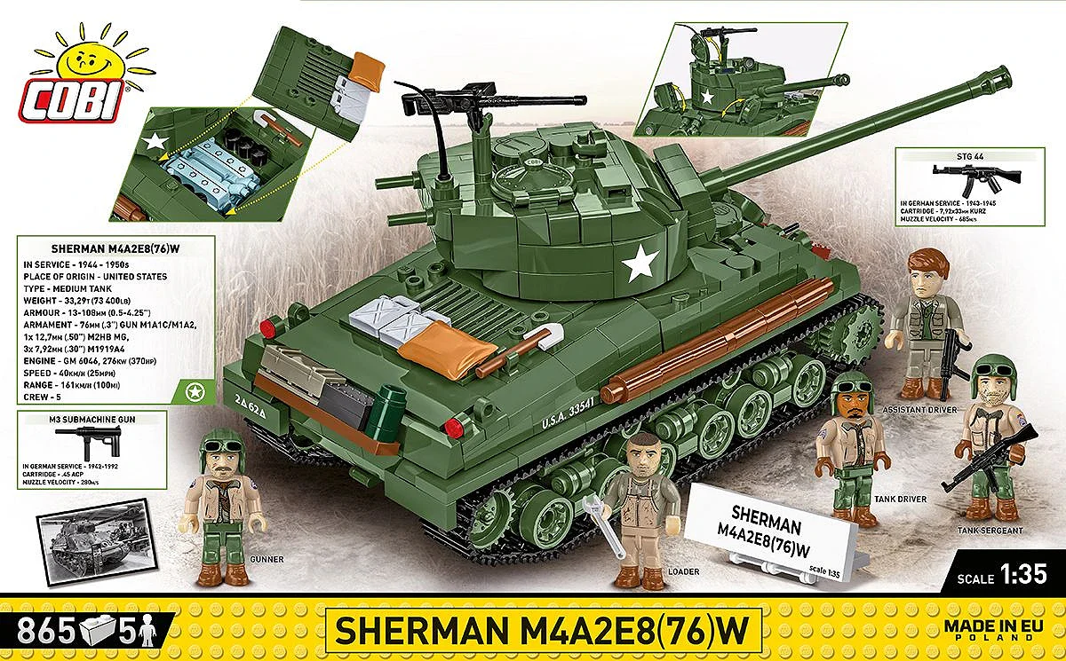 COB3118 Sherman M4A2E8(76) WWII (880 pcs) Model Kit - Image 5