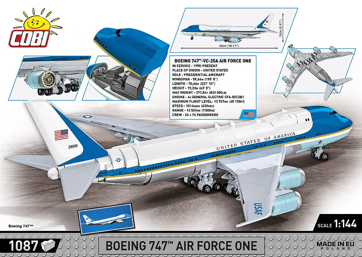 COB26610 Boeing 747 Air Force One (1050 pcs) Model Kit - Image 4