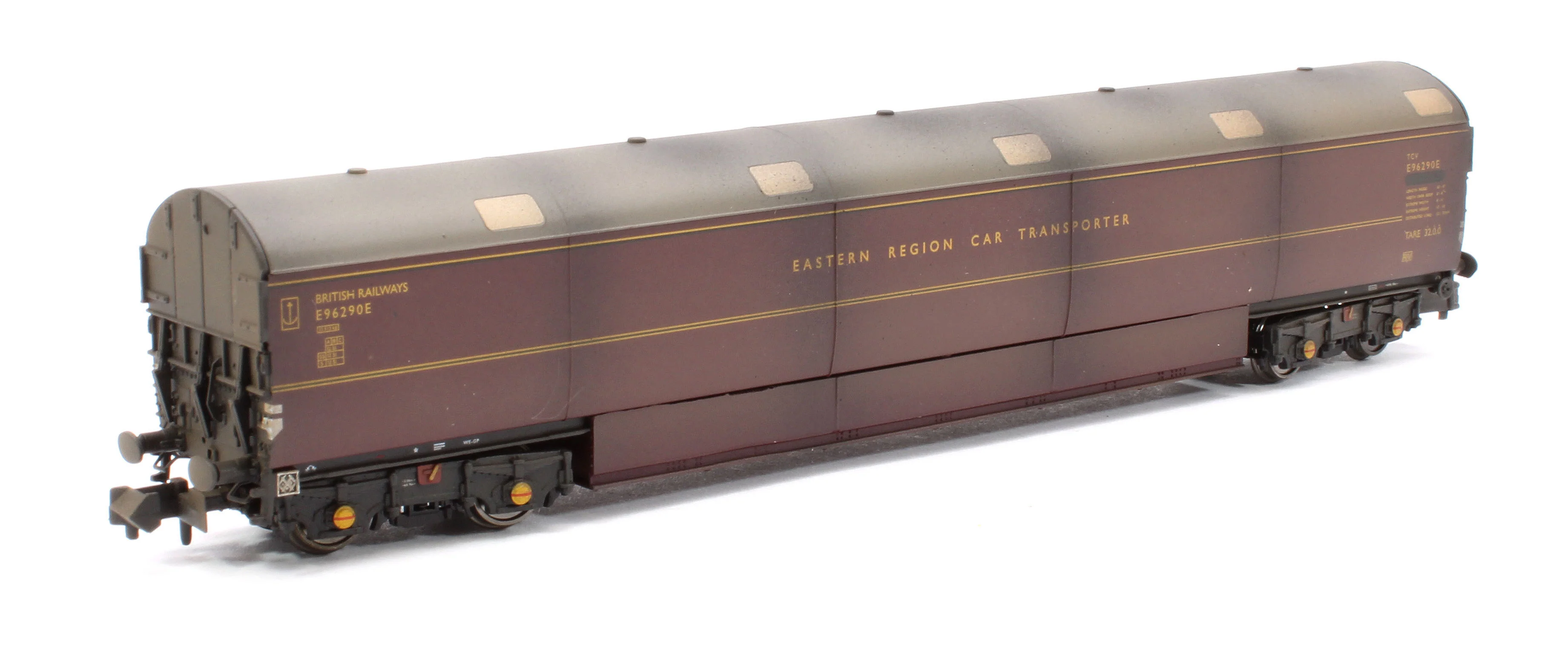 S2303-01 Custom Weathered Newton Chambers Car Transporter Eastern Region BR Lined Maroon E96288/289/290E - Pack 1 - Image 2