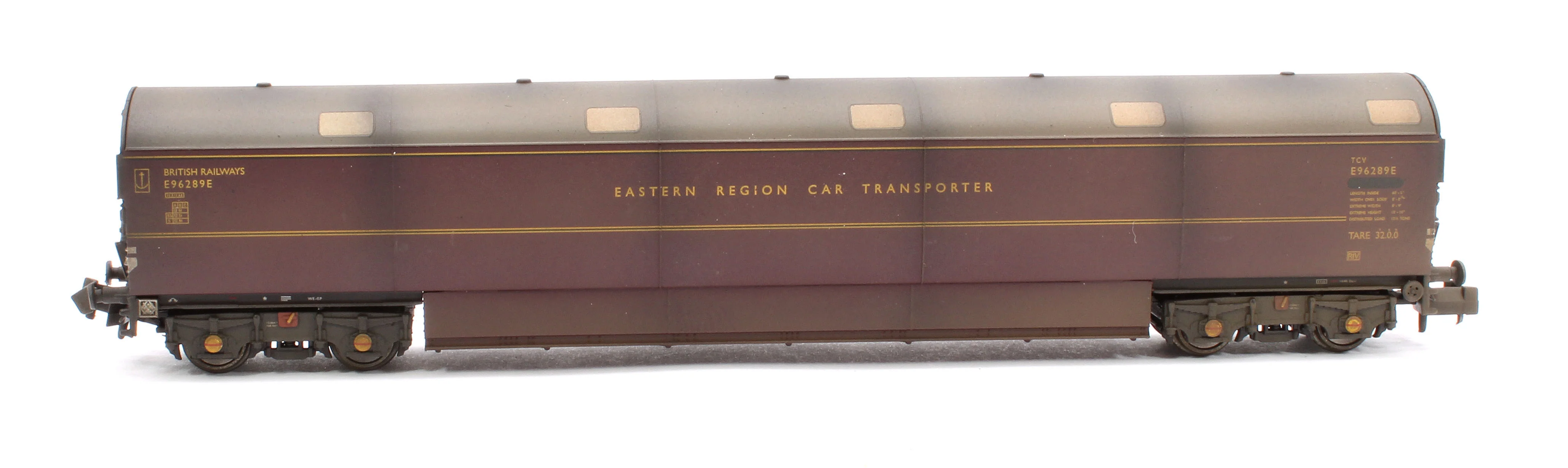 S2303-01 Custom Weathered Newton Chambers Car Transporter Eastern Region BR Lined Maroon E96288/289/290E - Pack 1 - Image 5