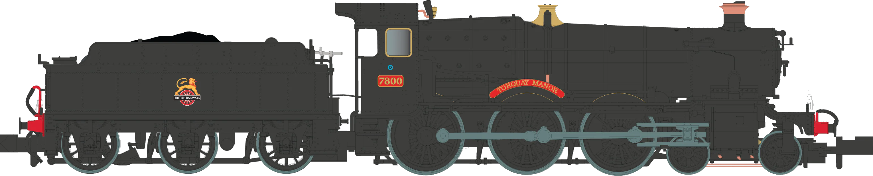 2S-001-008S 4-6-0 Torquay Manor 7800 BR Black Large Early Crest Steam Locomotive - DCC Sound