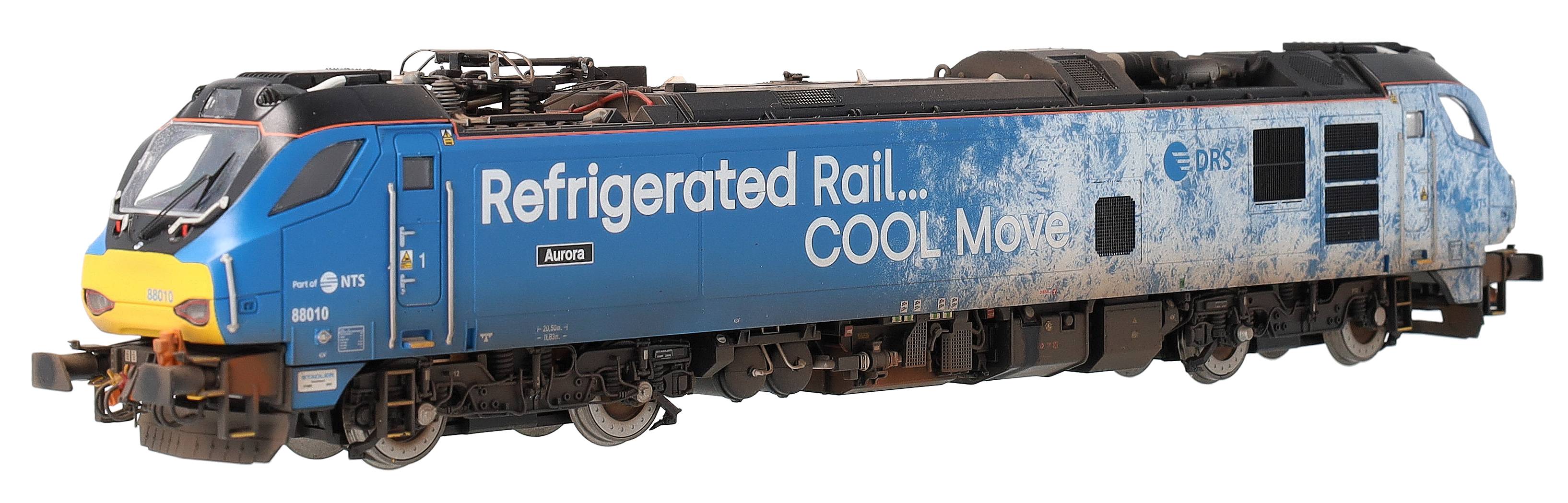 4D-088-004SW Highly Detailed Premium Weathered Class 88 'Aurora' 88010 DRS Refrigerated Rail Electro-Diesel Locomotive (DCC Sound & Working Pantograph)