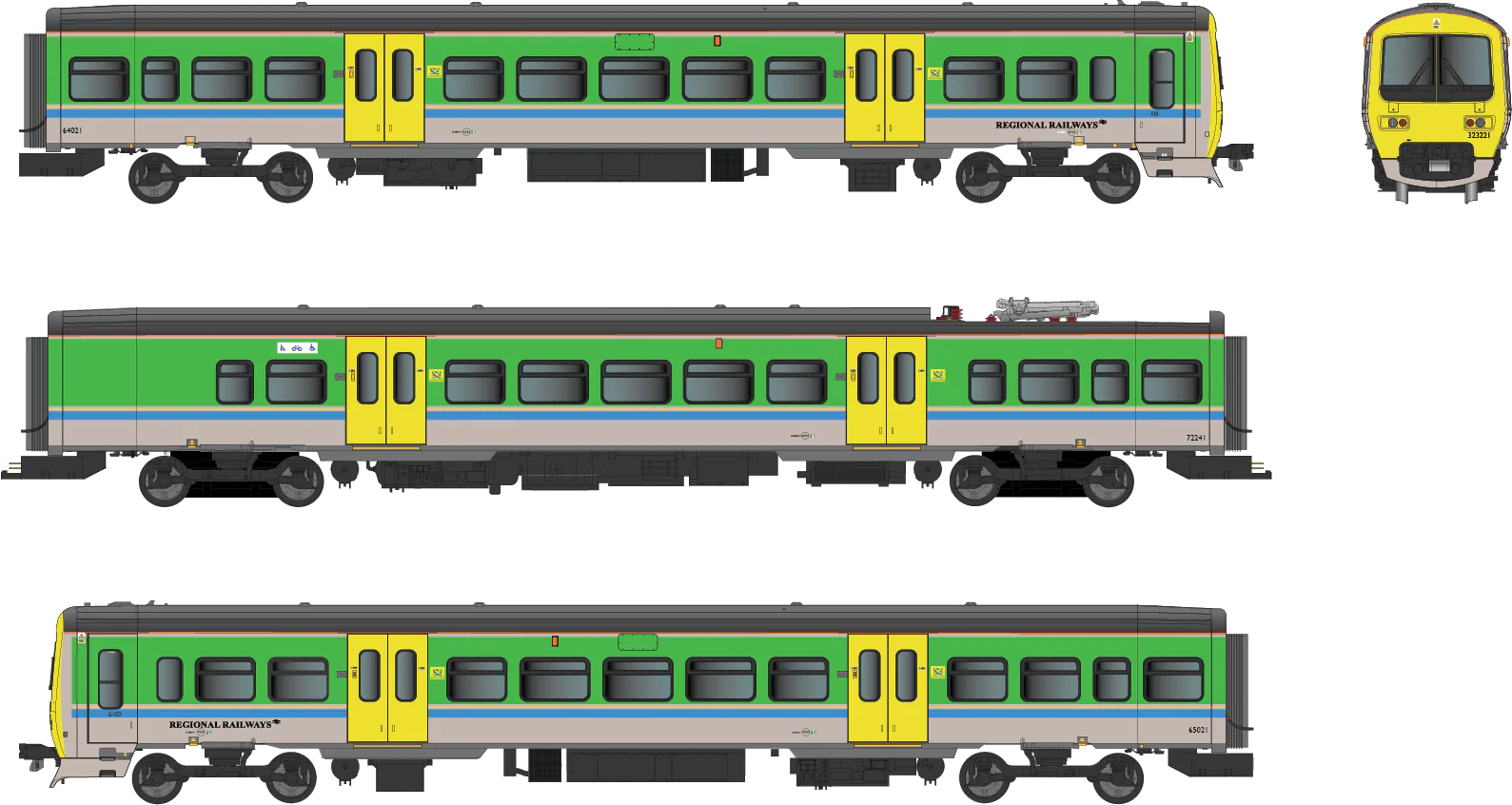 4D-323-007D Class 323 323221 Regional Railways Centro Heritage Repaint 3 Car EMU Set - DCC Fitted