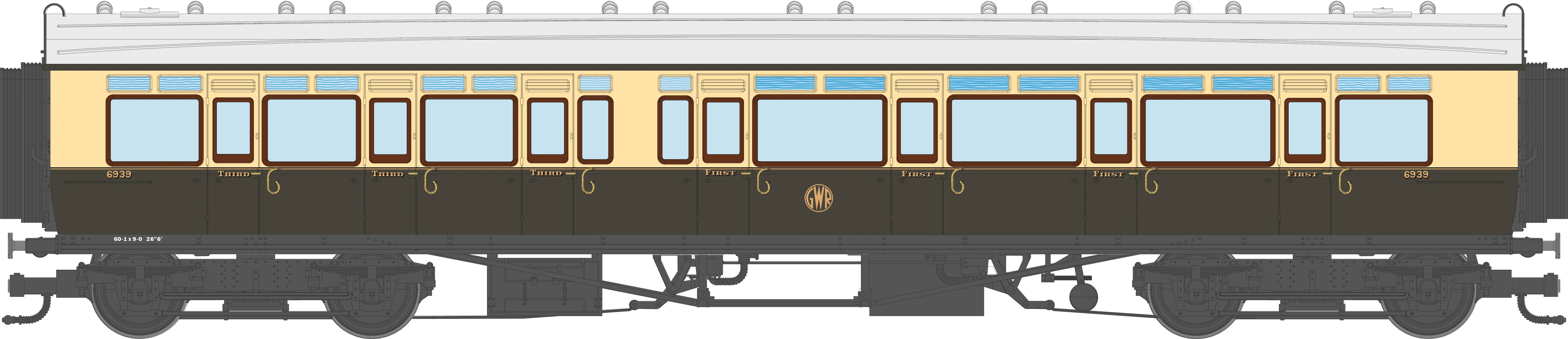 4P-021-303 GWR Corridor Toplight 1935 Chocolate & Cream Roundel Composite RH 6939