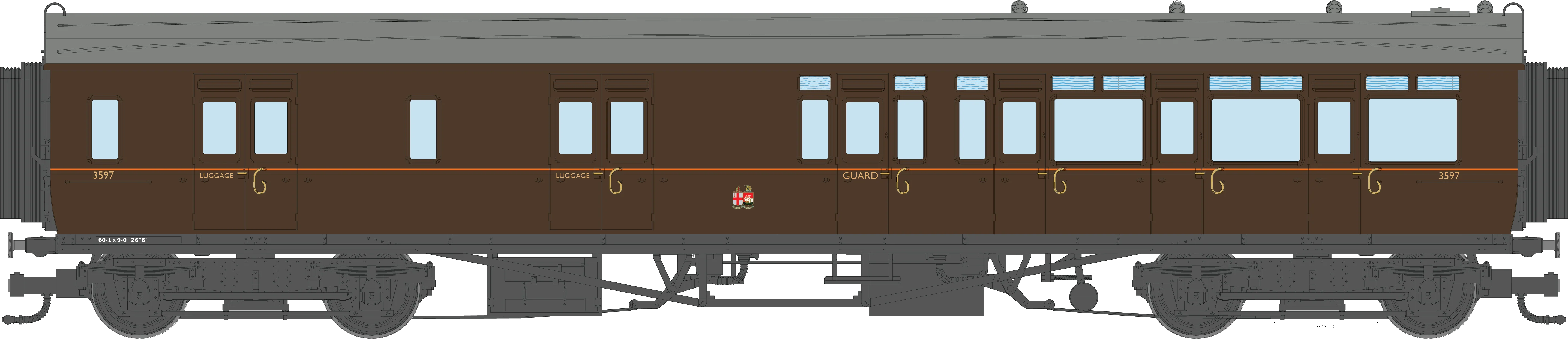 4P-021-405 GWR Corridor Toplight 1940 All Brown Twin Cities Brk Third RH 3597
