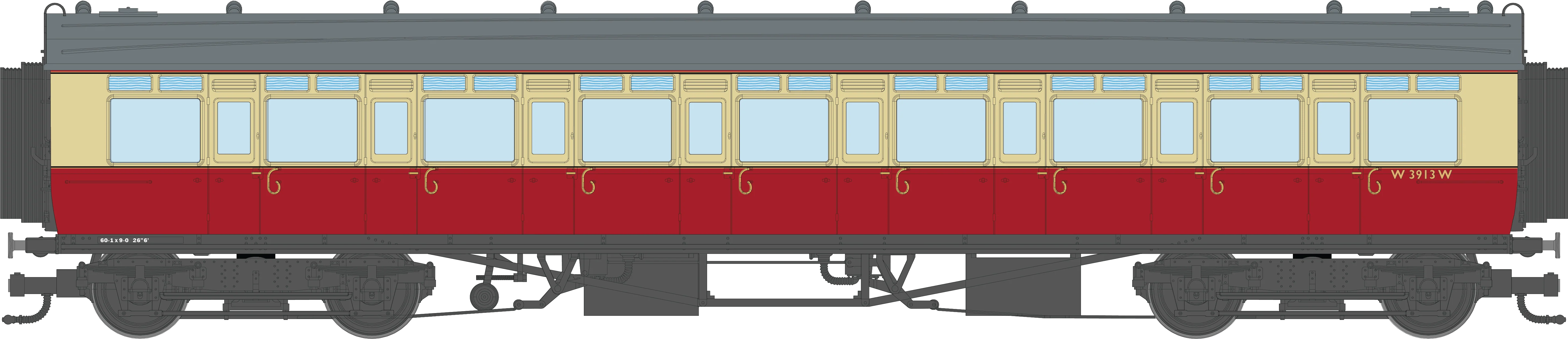 4P-021-601 GWR Corridor Toplight BR Crimson & Cream All Third W3913W