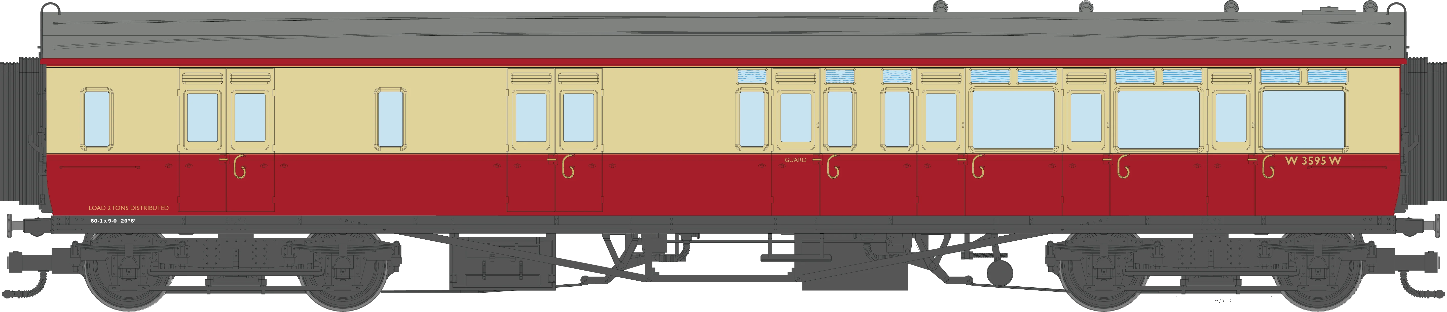 4P-021-605 GWR Corridor Toplight BR Crimson & Cream Brake Third RH W3565W