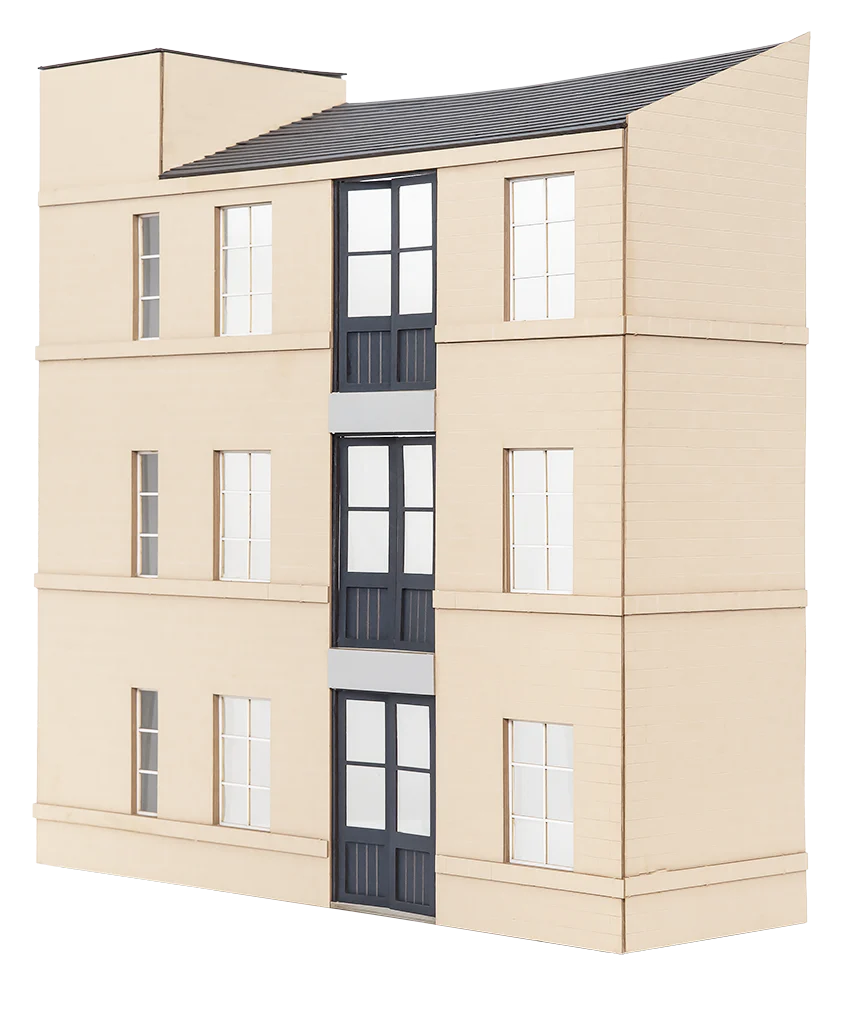 7B-005-002 Kitmaster Genesis - Low Relief Stone Factory End (Doors Only) Building Kit - Image 3