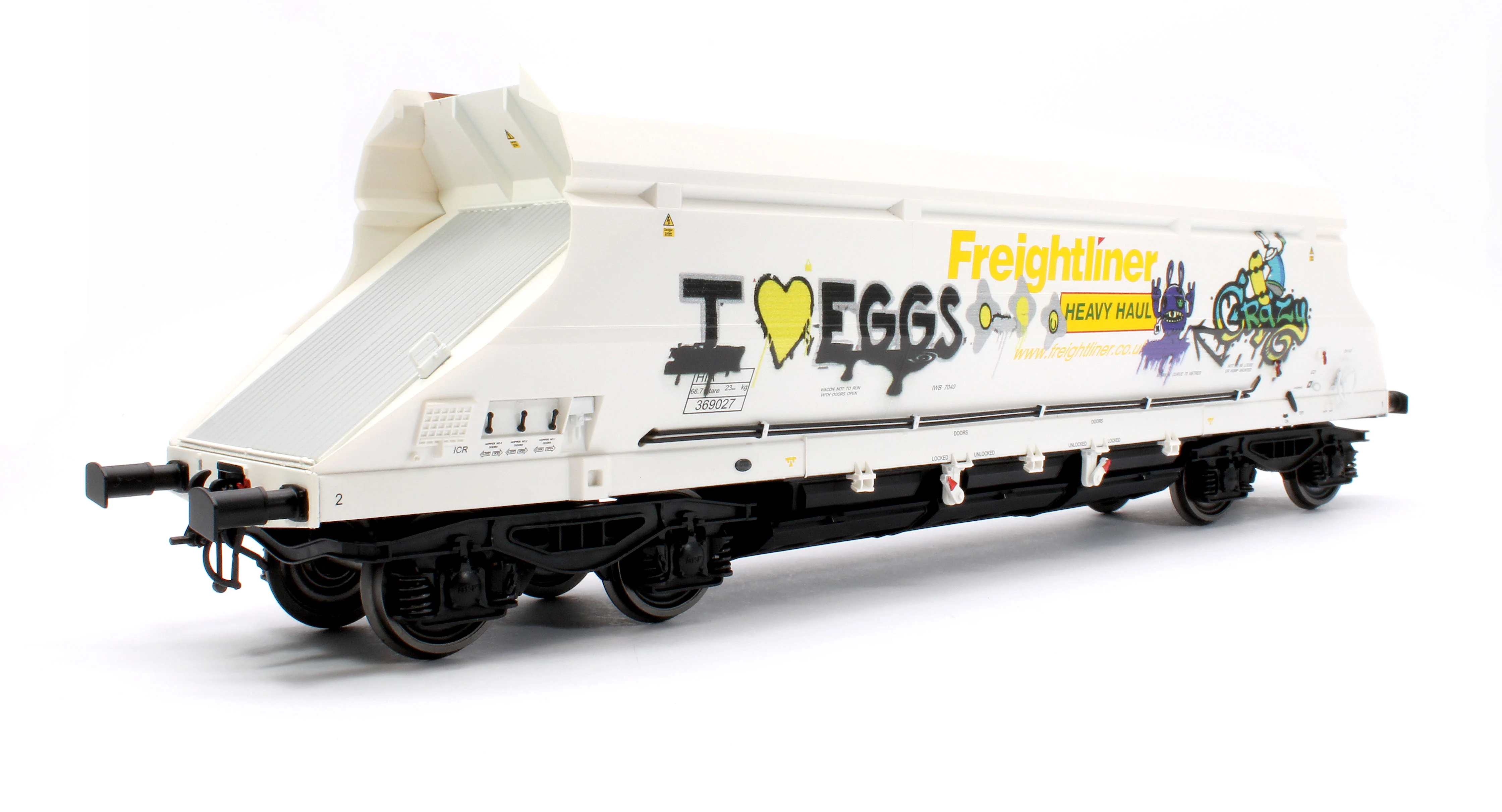 7F-026-003G1 HIA Freightliner White Heavy Haul Limestone Hopper 369027 Graffiti