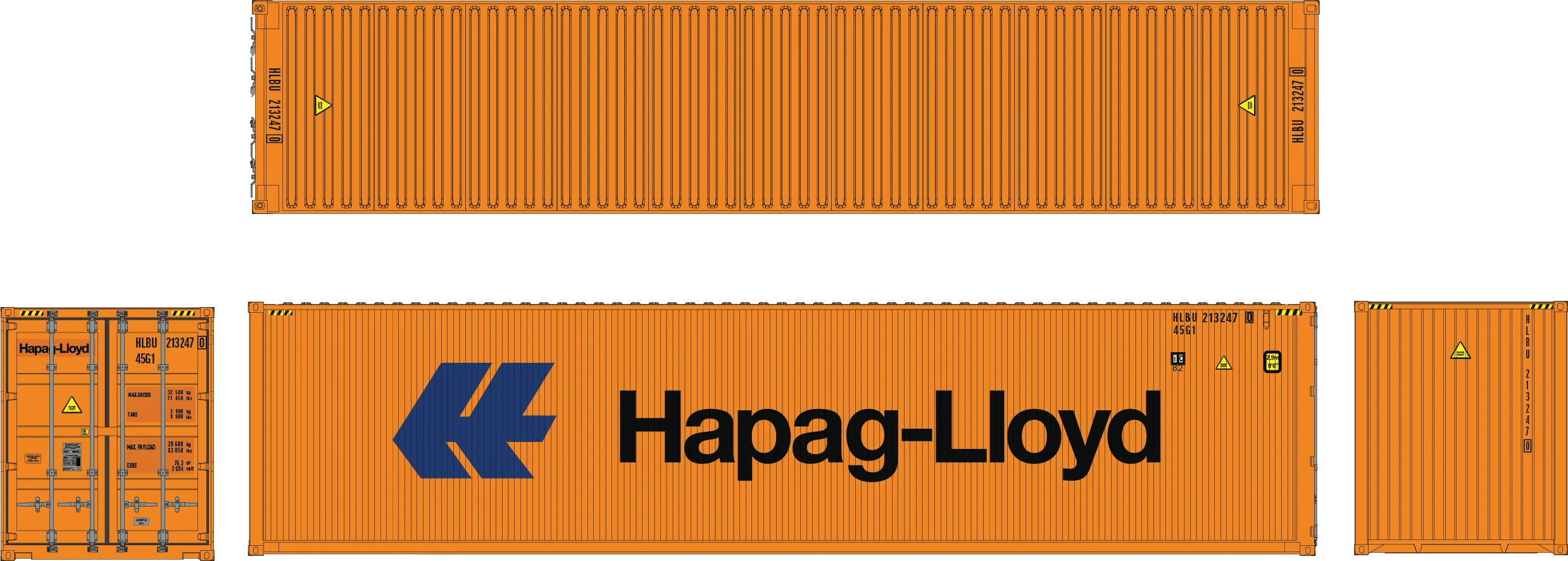 7F-028-401 40ft High Cube Container Hapag-Lloyd HLBU 213247 0 45G1