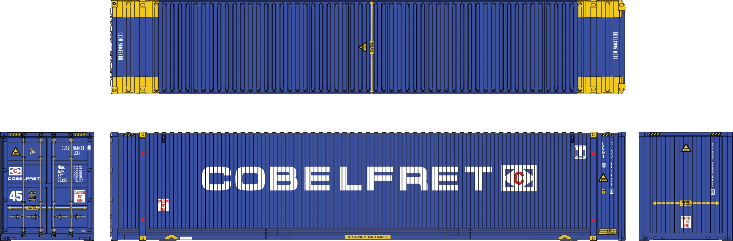 7F-028-601 45ft High Cube Container Cobelfret CLDU 960451 8 LEG1