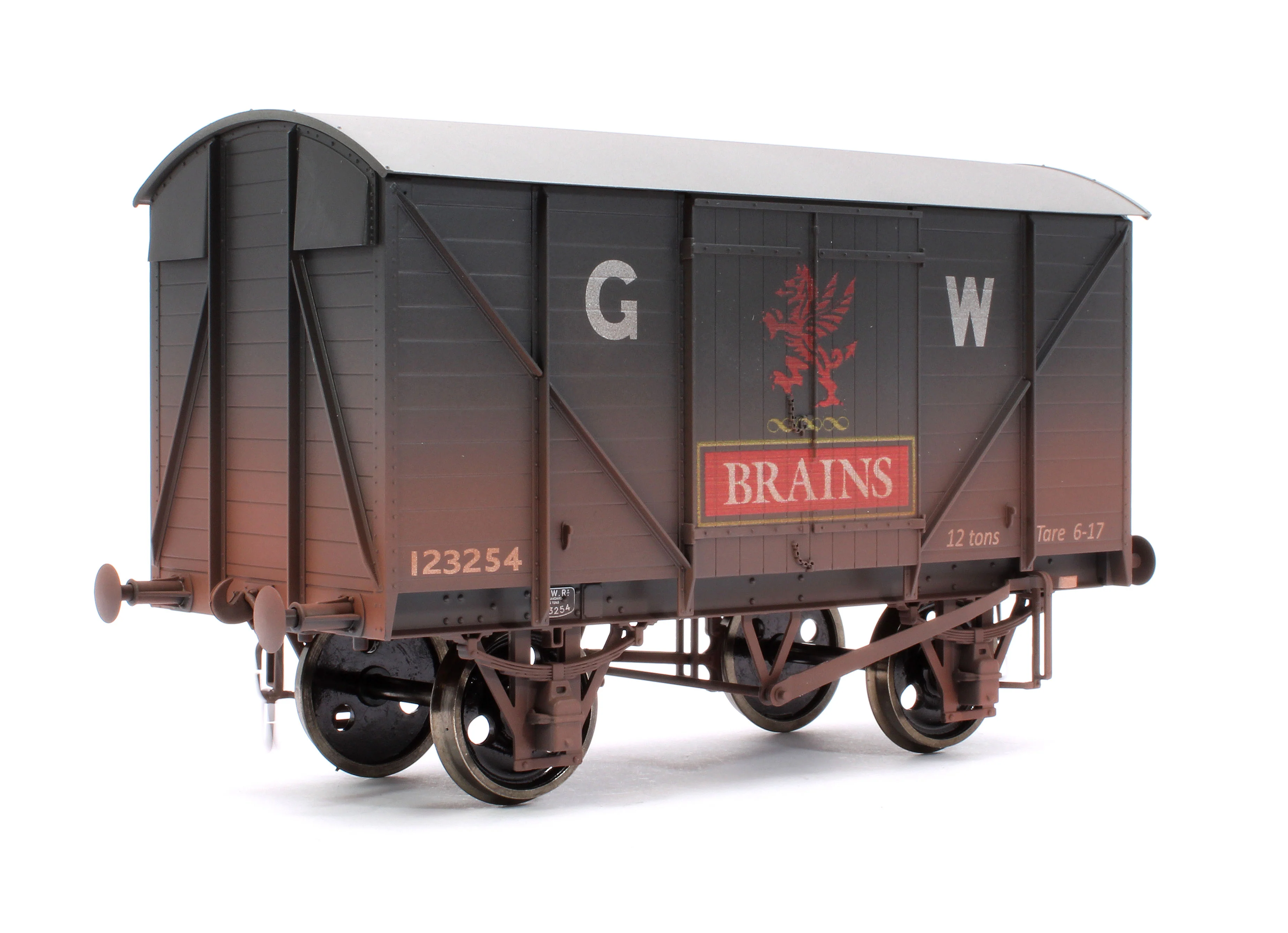 7F-066-006W Great Western Standard 12T Van Grey Brains SA - Weathered