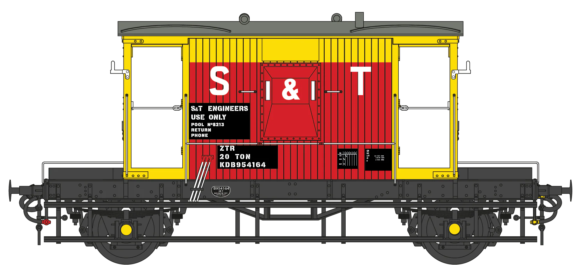 7F-200-022 BR 20T Brake Van Diagram. 1/506 KDB 954164 S & T Red/Yellow ZTR