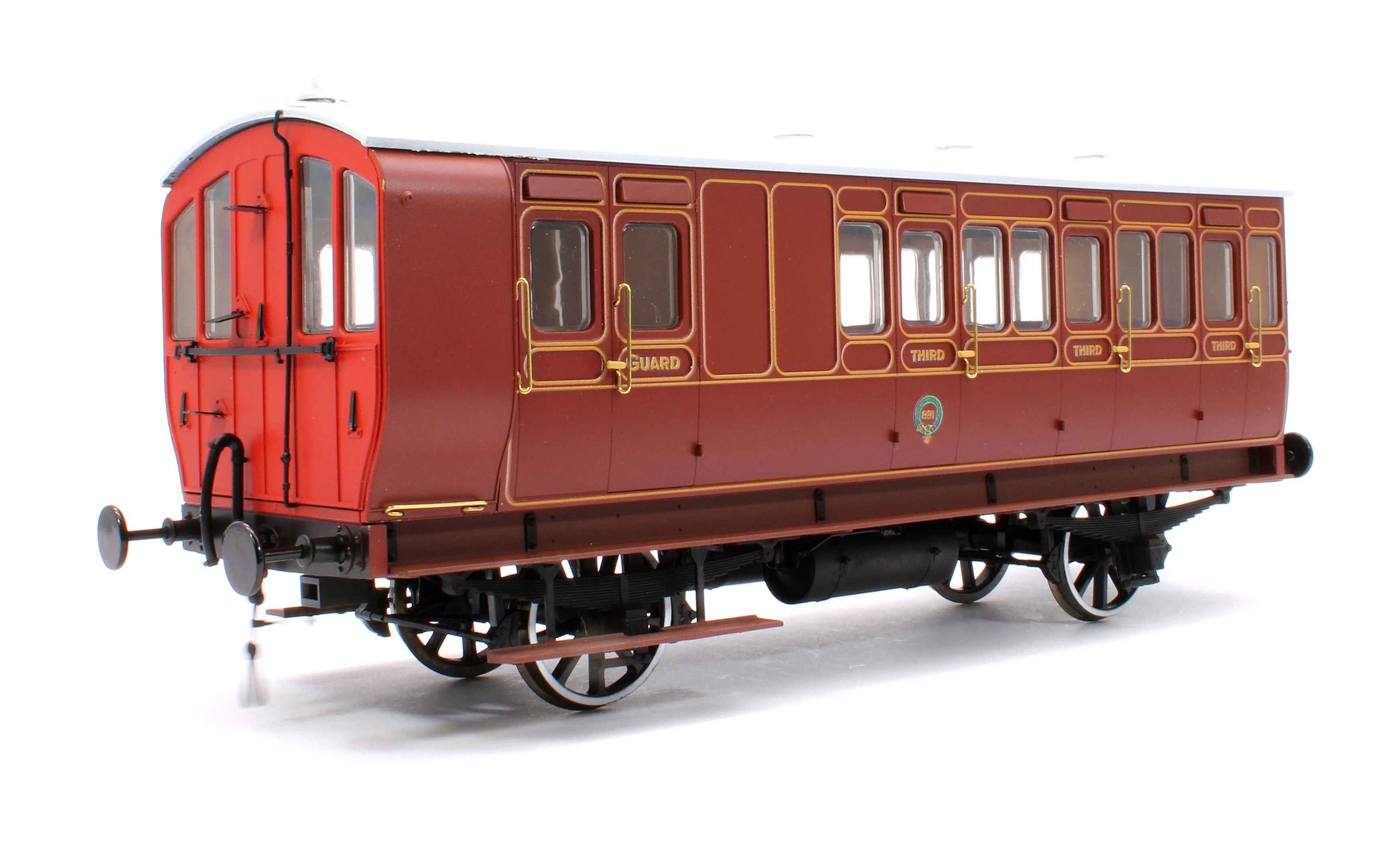 7P-020-580L Stroudley 4 Wheel Gas Lit Brake 3rd Lined Brown 891 (Light Bar Fitted)