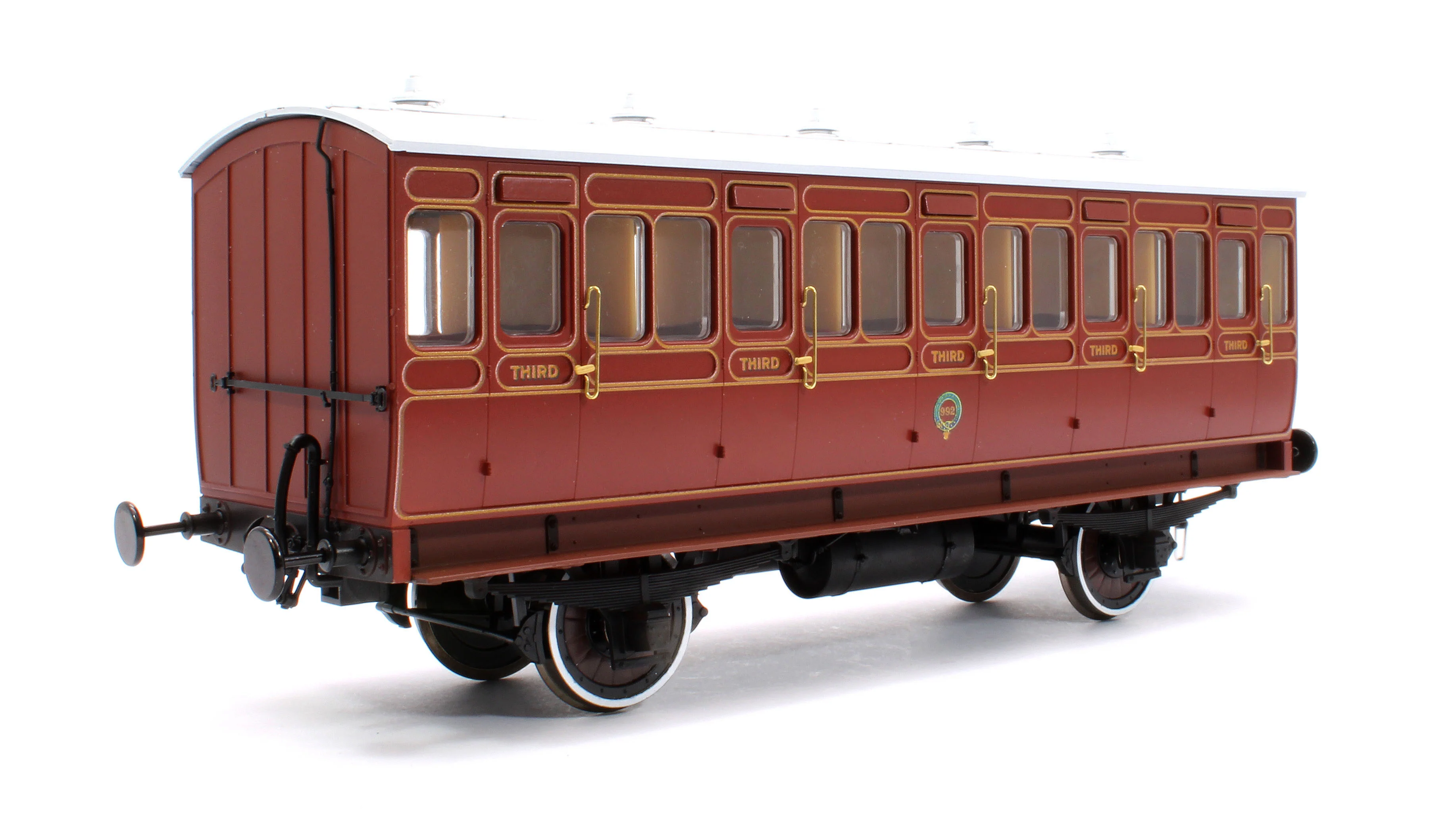 7P-020-680D Stroudley 4 Wheel Gas Lit 3rd Lined Brown 992 (Light Bar Fitted) - DCC Fitted