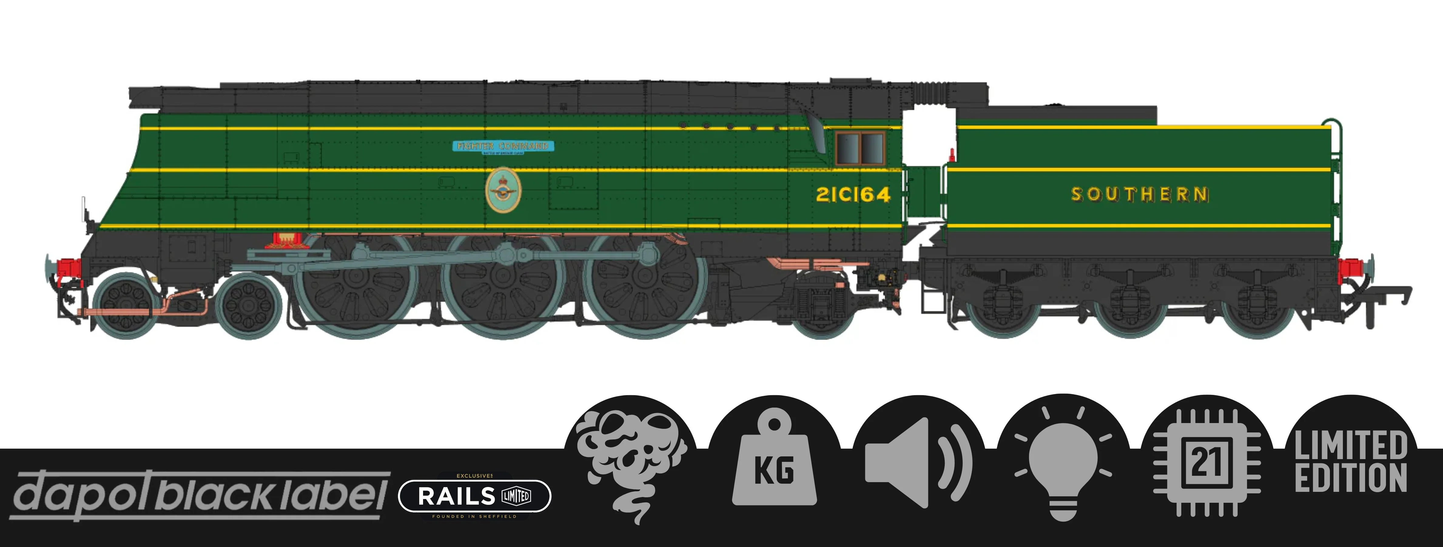 BL-002-001 Black Label Battle of Britain Fighter Command 21C164 SR Malachite Green Steam Locomotive - DCC Sound & Smoke - Image 13