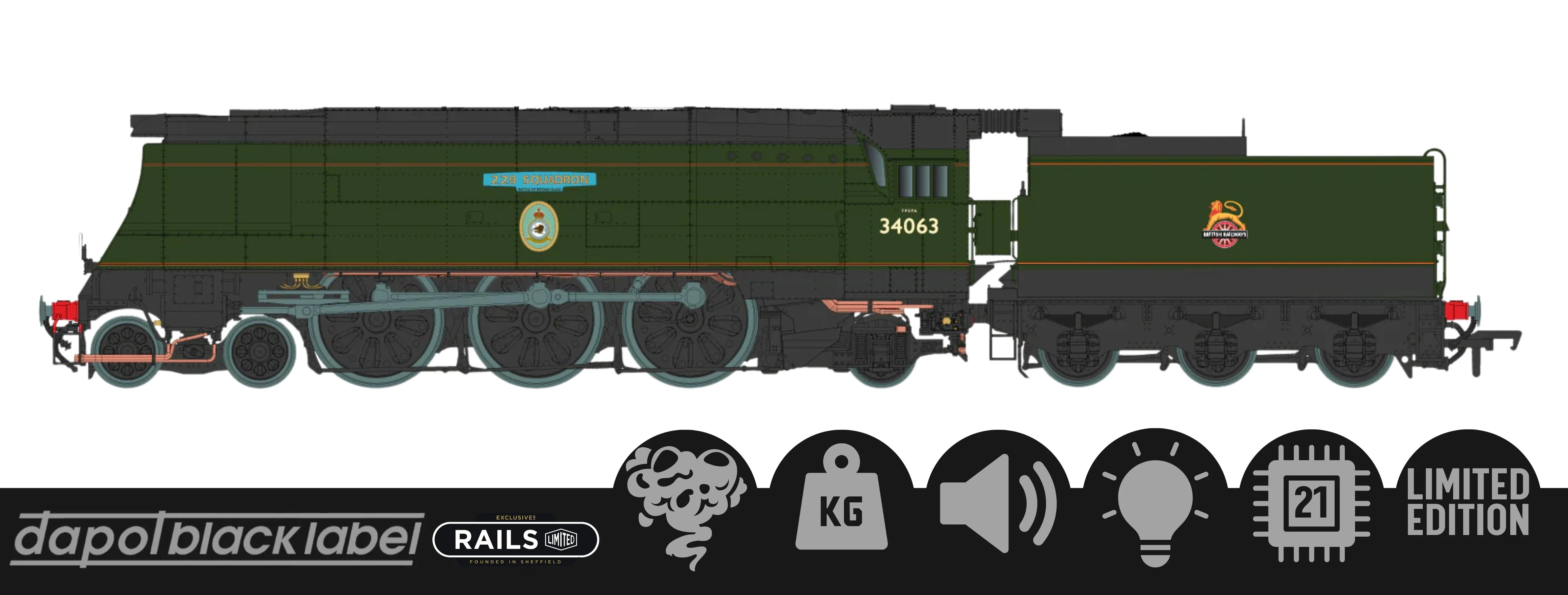 BL-002-003 Black Label Battle of Britain 229 Squadron 34063 BR Green Early Crest Steam Locomotive - DCC Sound & Smoke - Image 13