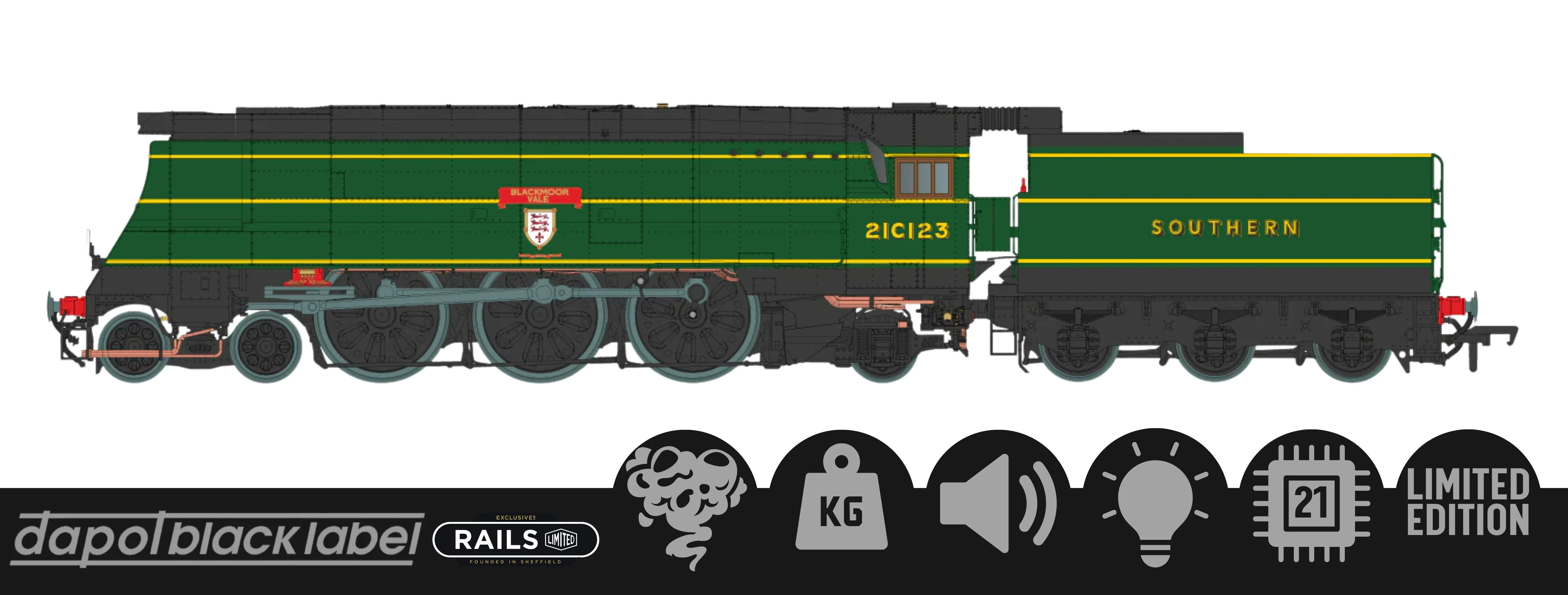 BL-002-008 Black Label West Country Blackmore Vale 21C123 SR Malachite Green (As Preserved) Steam Locomotive - DCC Sound & Smoke - Image 13