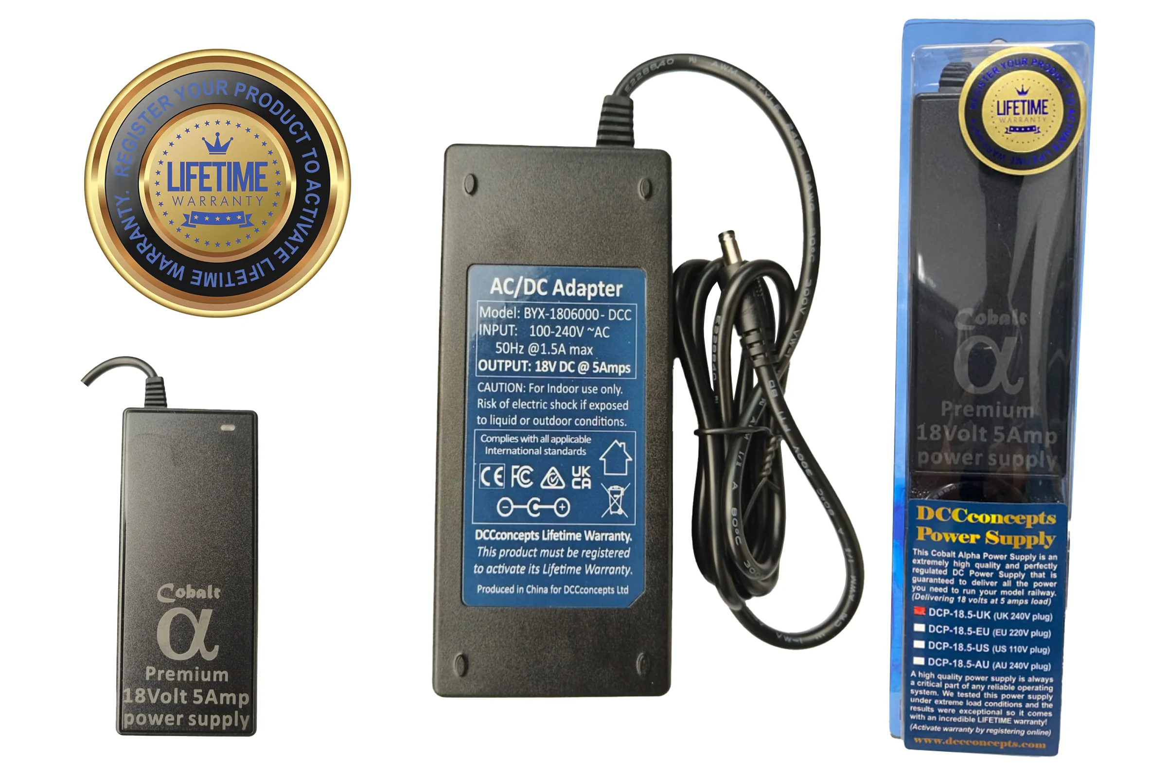 DCP-18.5.US Cobalt 18V DC, 5A (US) Premium high reliability power supply for DC/DCC systems – 2.5mm DC US plug