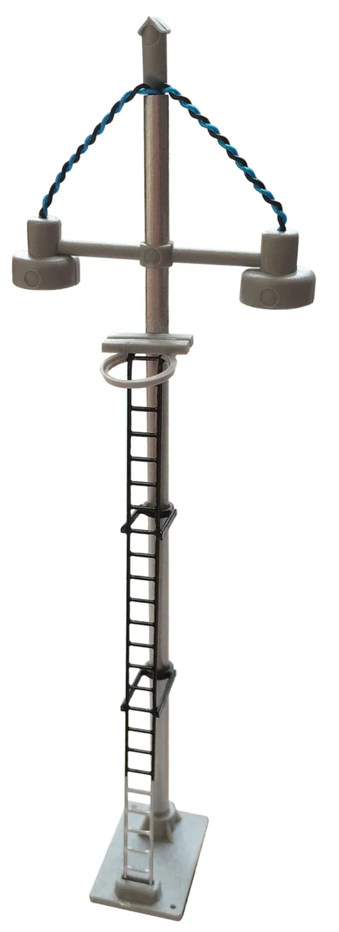BL17B Eckon Double Bowl Head Tall Yard Lamp (Black Ladder With White Bas
