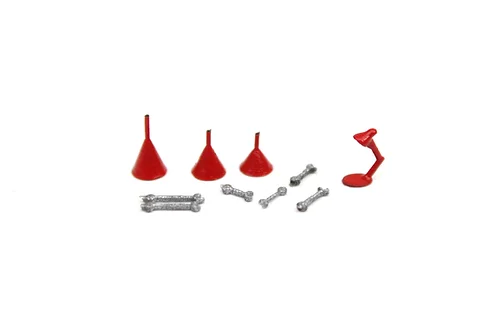 BSFDLSR Red Funnels, Desk Lamp & Spanners - Workshop Accessory