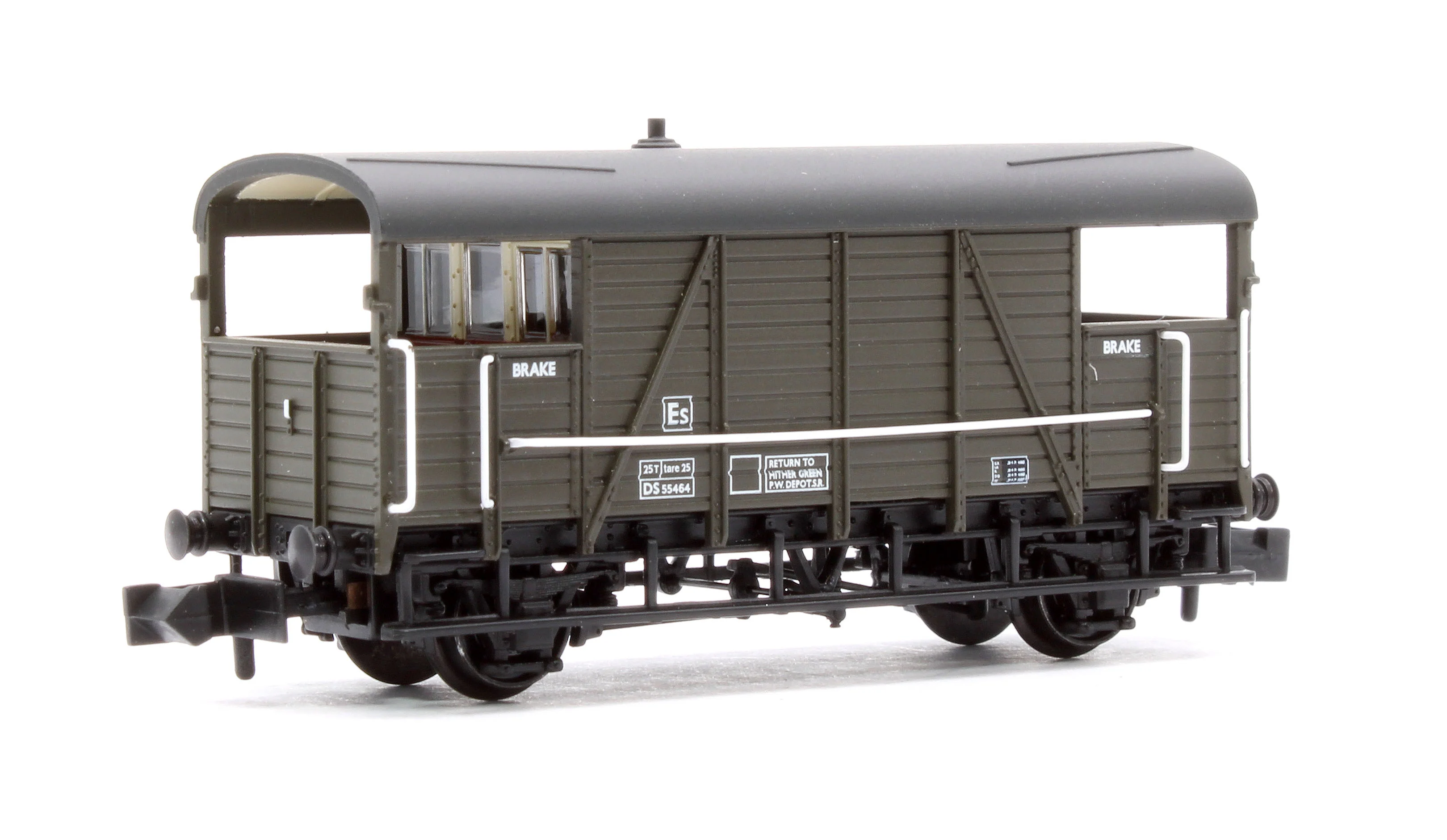 378-028A SE&CR 25T 'Dance Hall' Brake Van BR Departmental Olive Green No.DS55464 - Image 3