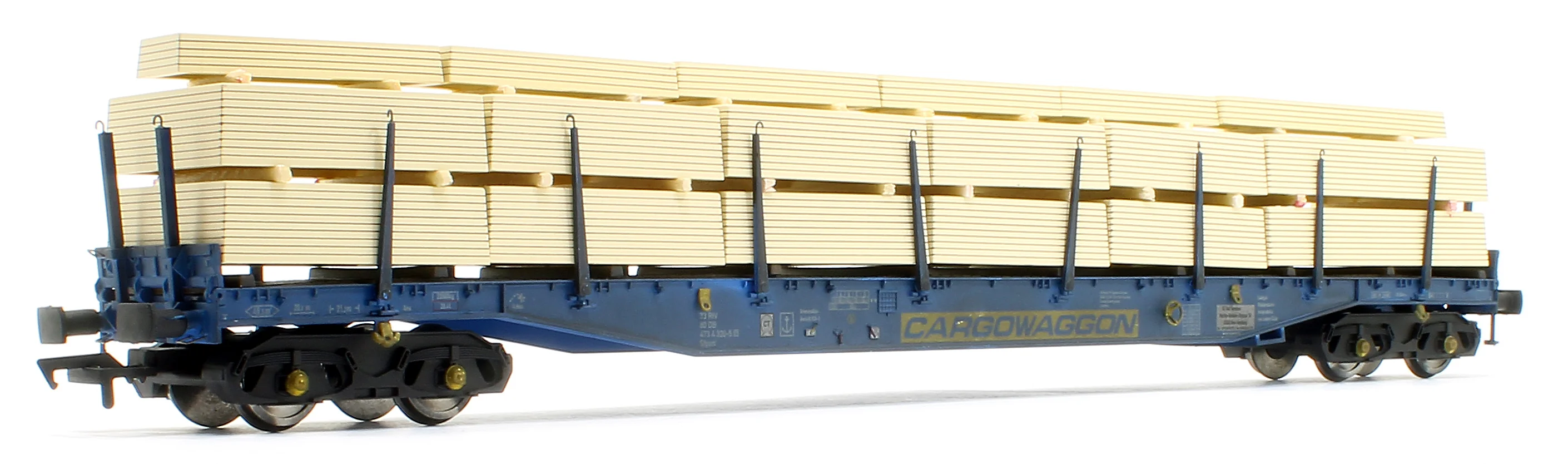5114 IGA Cargowaggon bogie flat in CARGOWAGGON blue with timber load 4734 320 - Weathered - Image 2