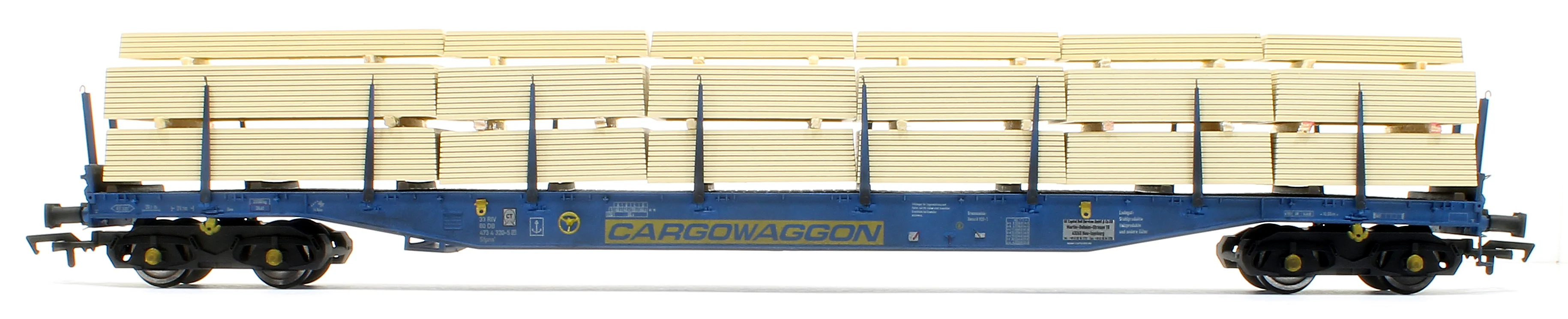 5114 IGA Cargowaggon bogie flat in CARGOWAGGON blue with timber load 4734 320 - Weathered - Image 3